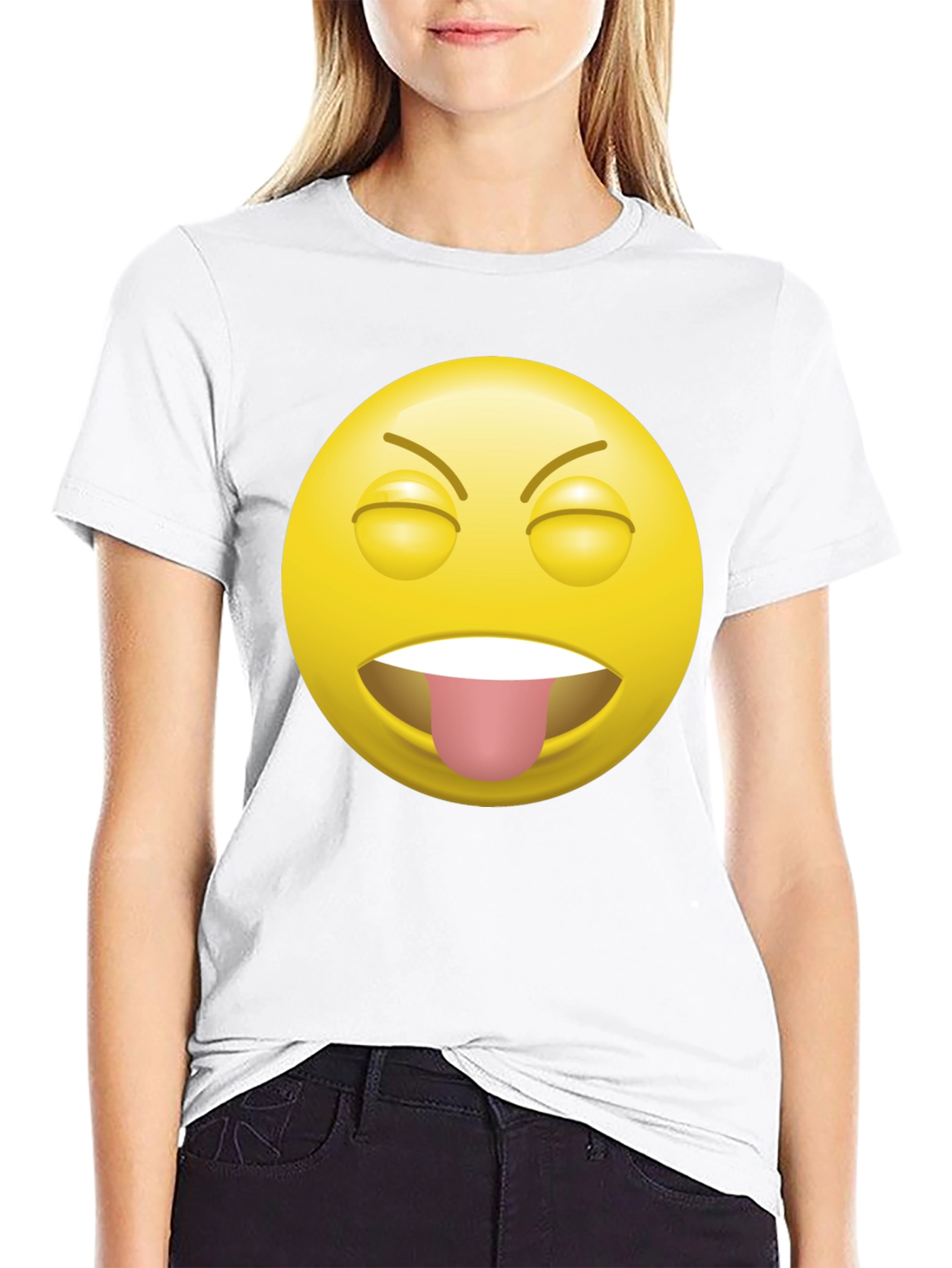 Black Funny Emoji Tongue Out Black T-Shirt view 9
