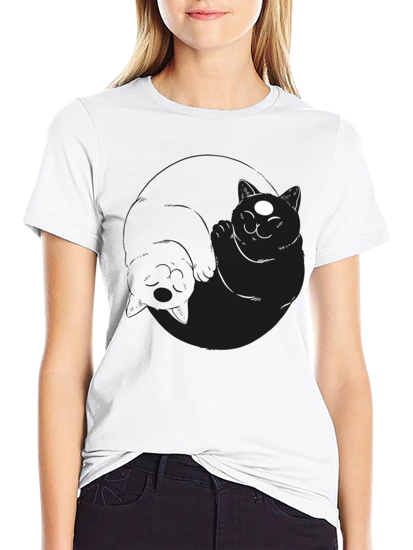 Black Yin Yang Cats Black T-Shirt view 9