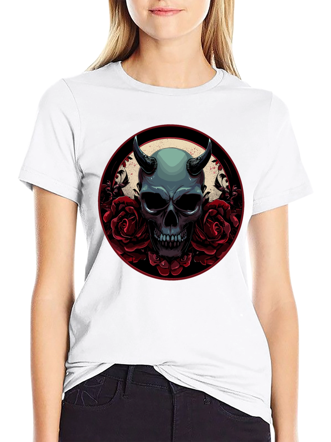 Black Skull & Roses Graphic Tee - Dark Aesthetic view 9