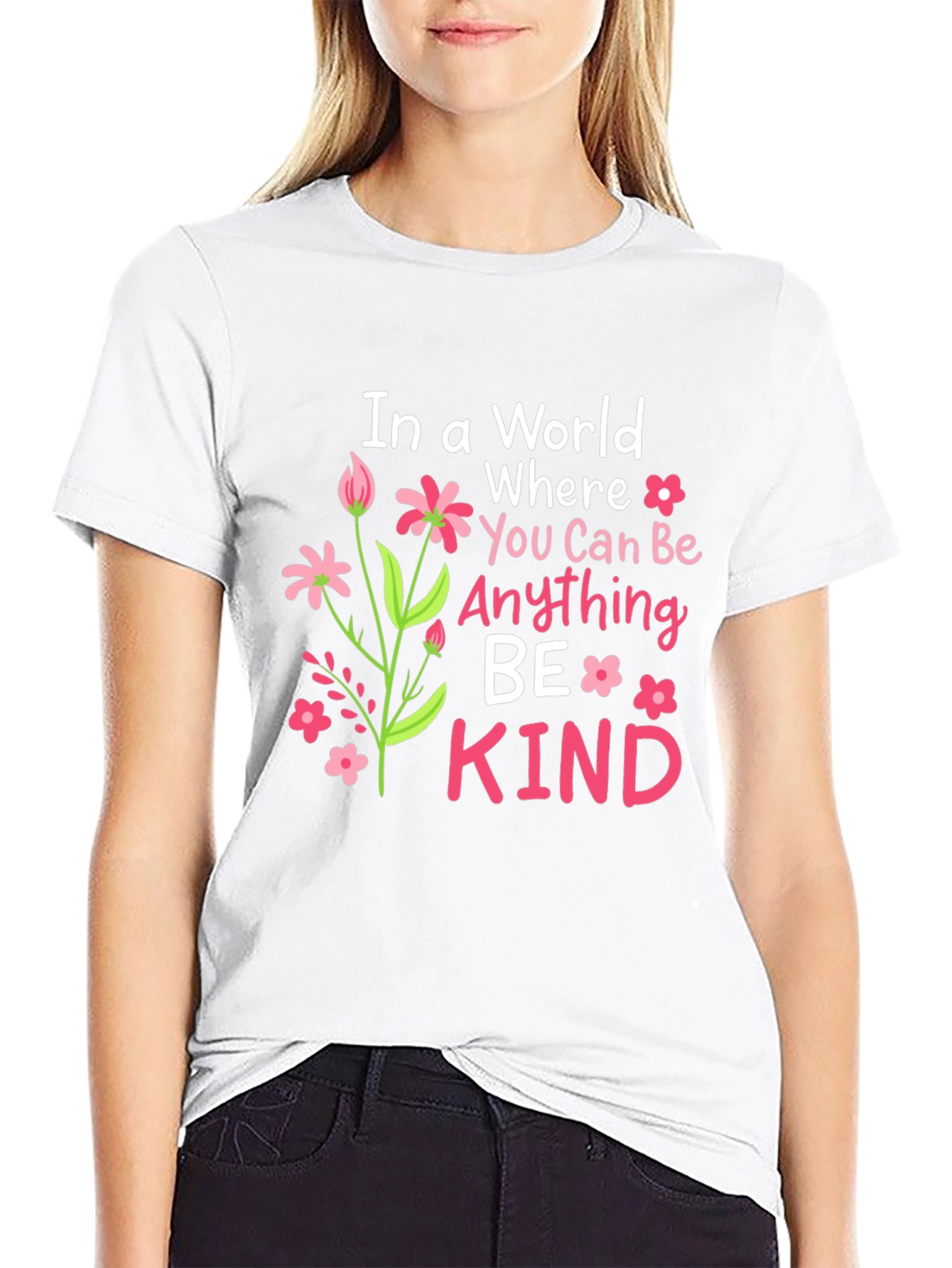 Black Be Kind T-Shirt - Floral Design, Inspirational Message view 9