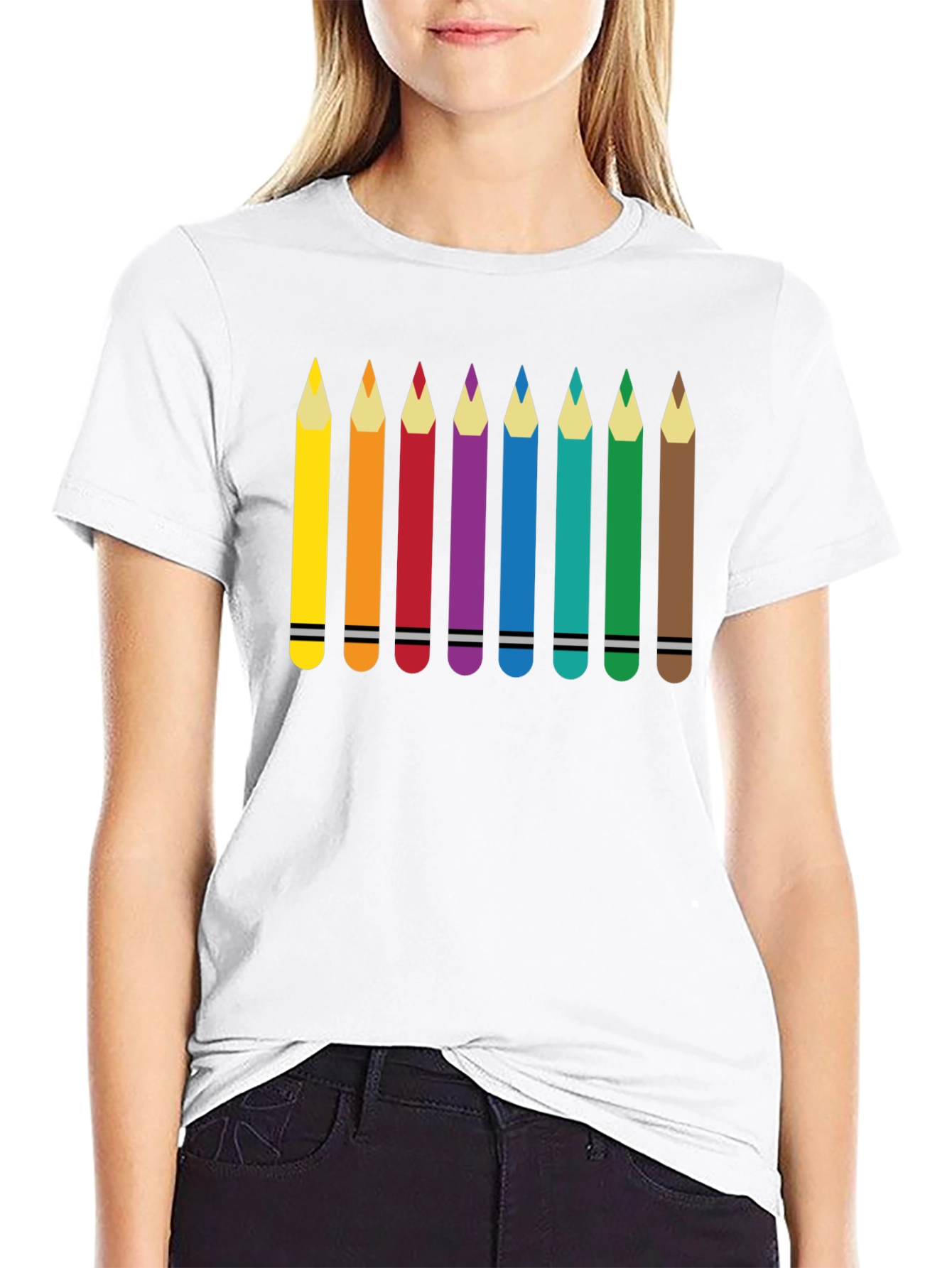 Black Colorful Pencils Graphic Print T-Shirt view 9