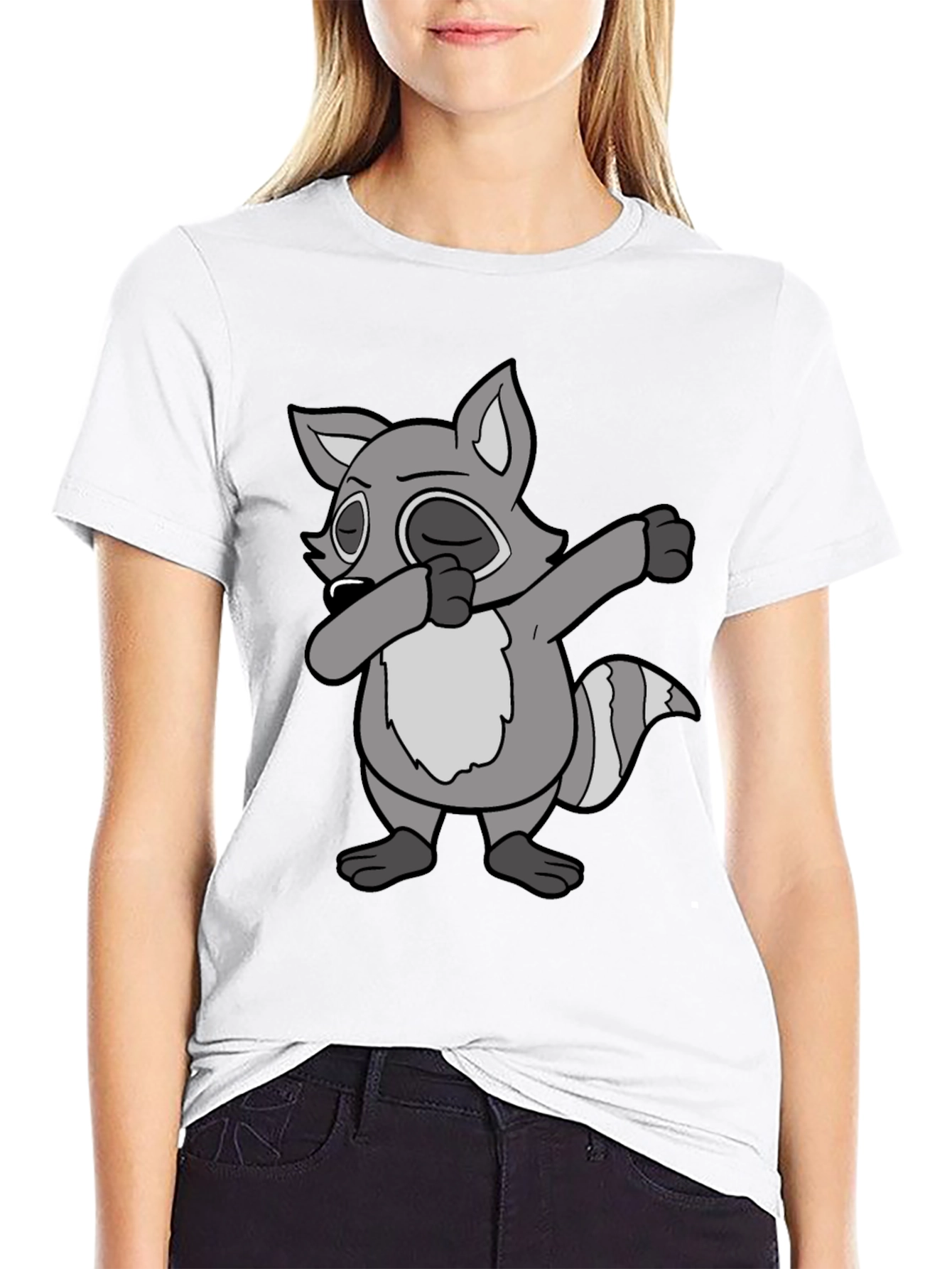 Black Dabbing Raccoon Graphic Tee view 9