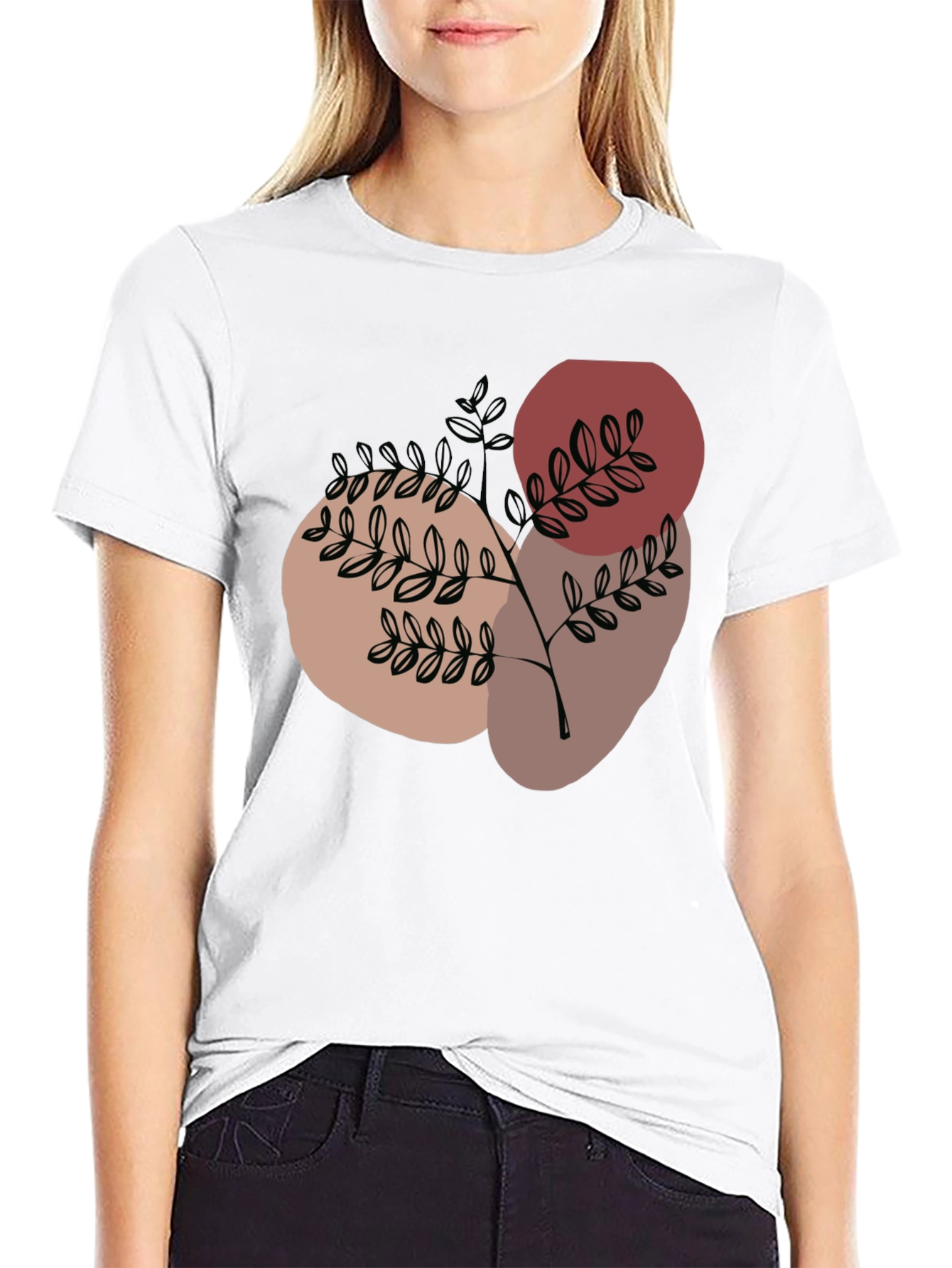 Black Abstract Botanical Print Black T-Shirt view 9