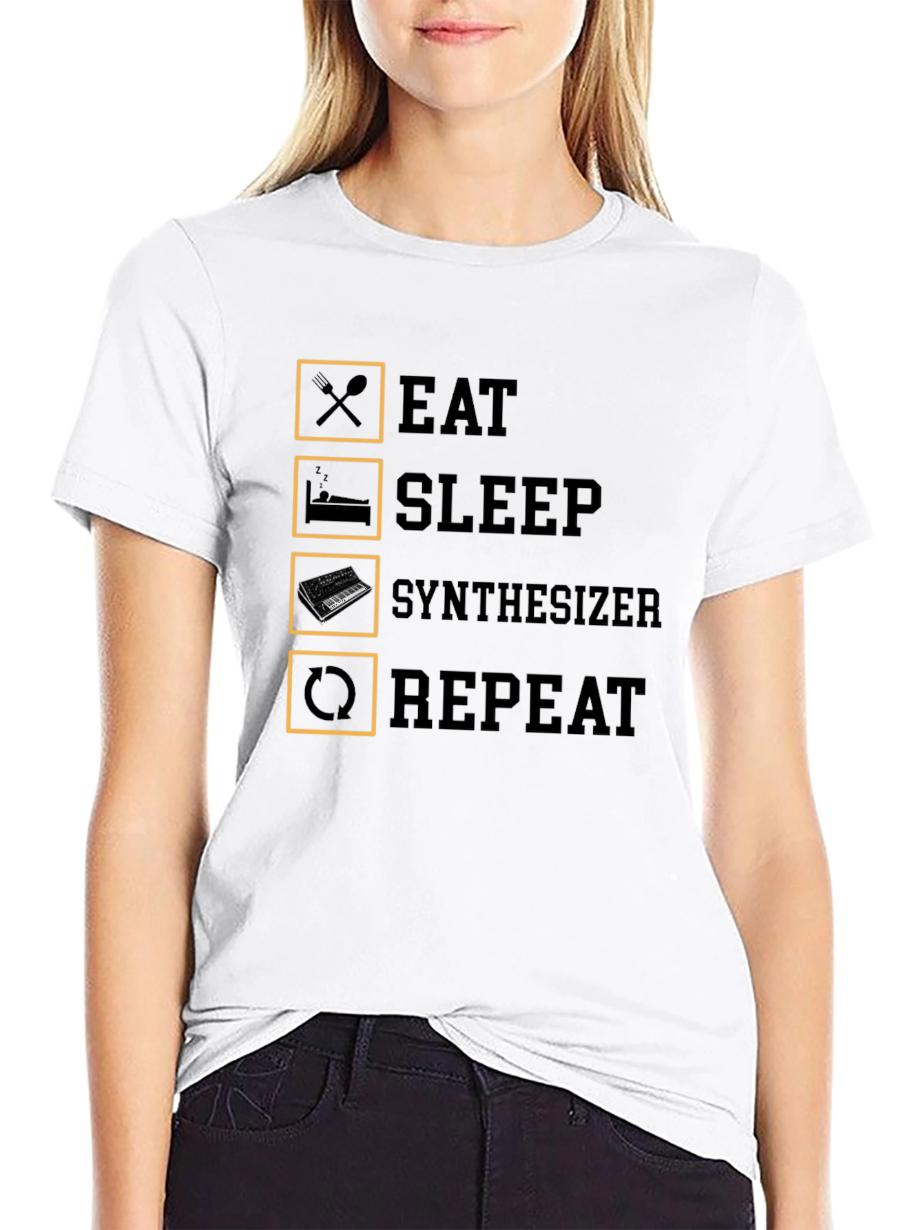 Black Eat Sleep Synthesizer Repeat T-Shirt view 9