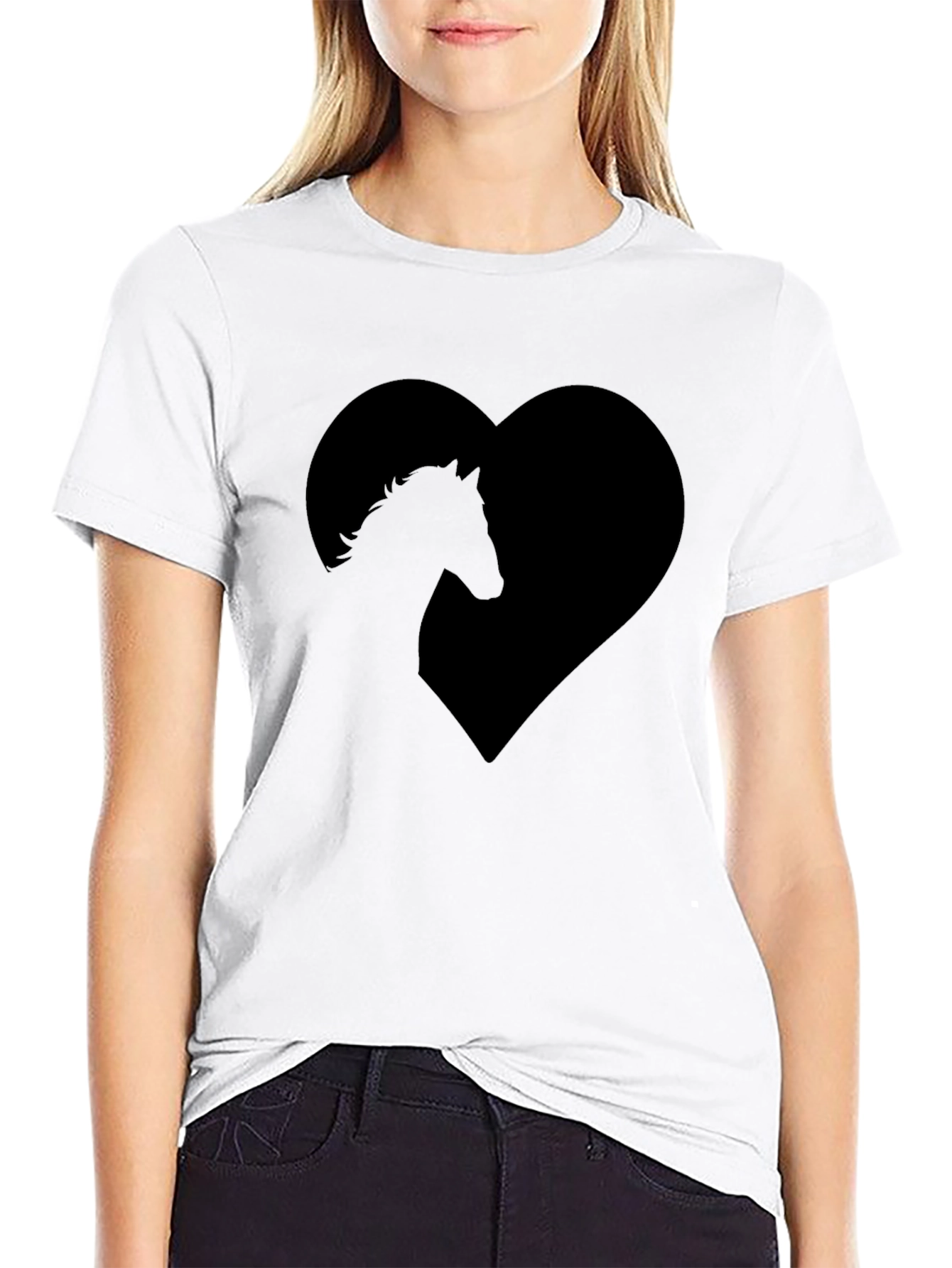 Black Horse Lover's Black T-Shirt - Heart Design view 9