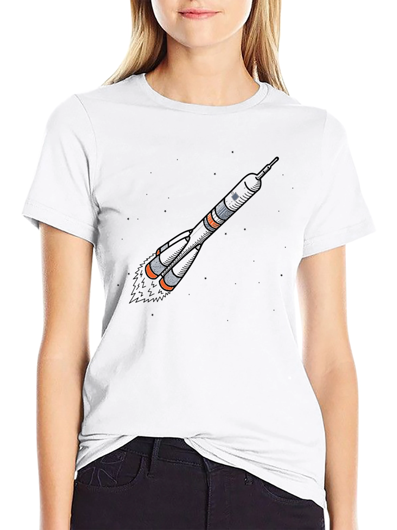 Black Rocket Graphic T-Shirt - Space Launch Design view 9