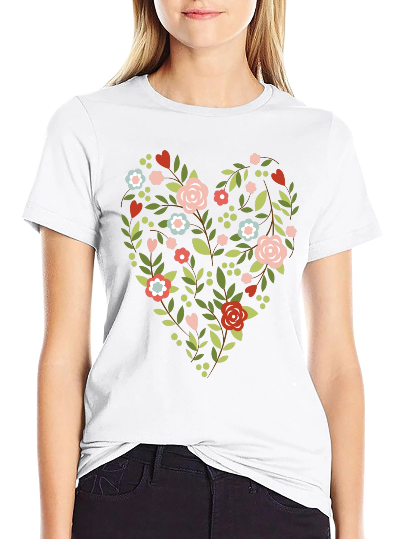 Black Floral Heart Tee - Stylish & Unique Design view 9