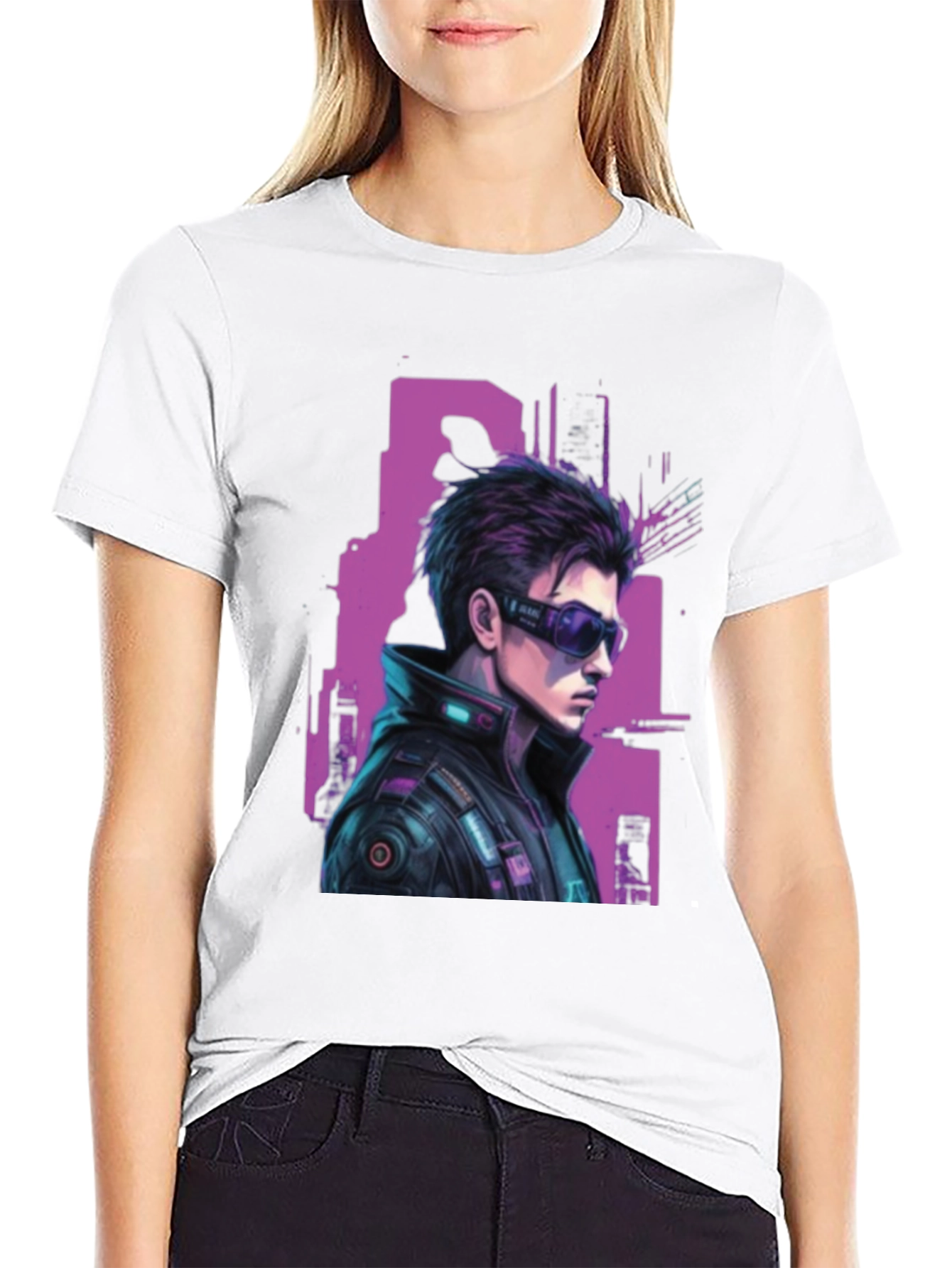Black Cyberpunk Character Graphic T-Shirt view 9