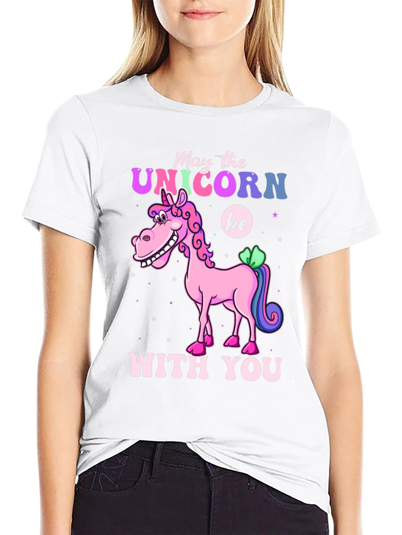 Black May the Unicorn Be With You T-Shirt view 9
