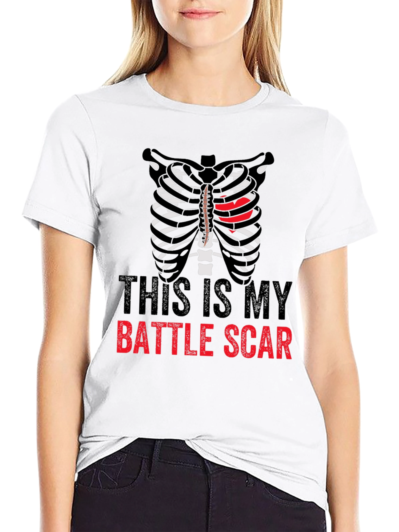 Black Battle Scar Ribcage Graphic Tee - Men's Novelty T-Shirt view 9
