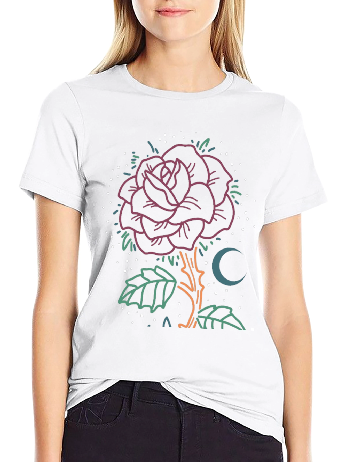 Black Rose & Moon Graphic Tee - Unique Design view 9
