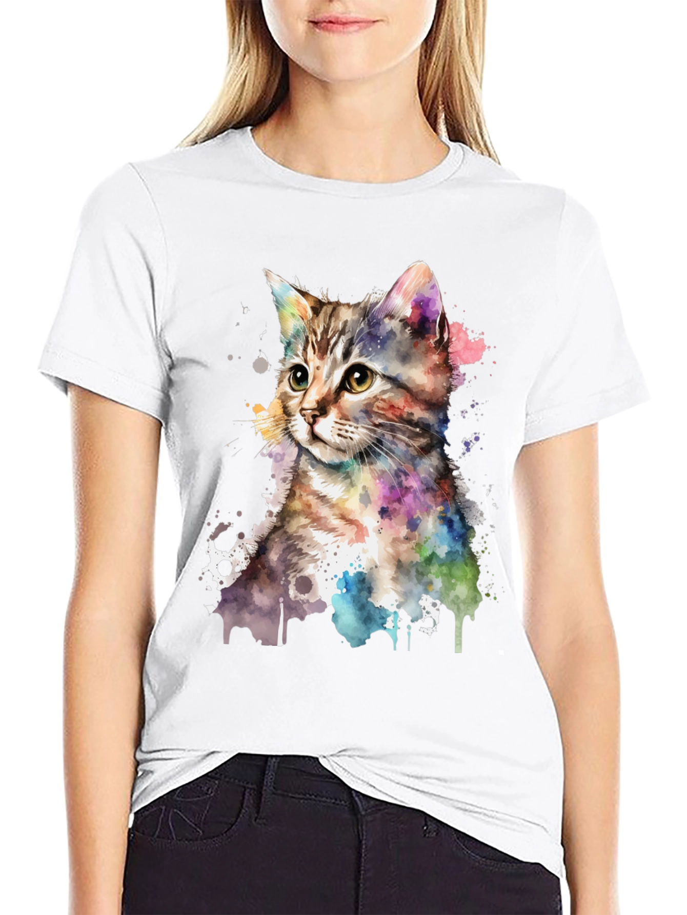 Black Watercolor Cat Graphic Tee view 9
