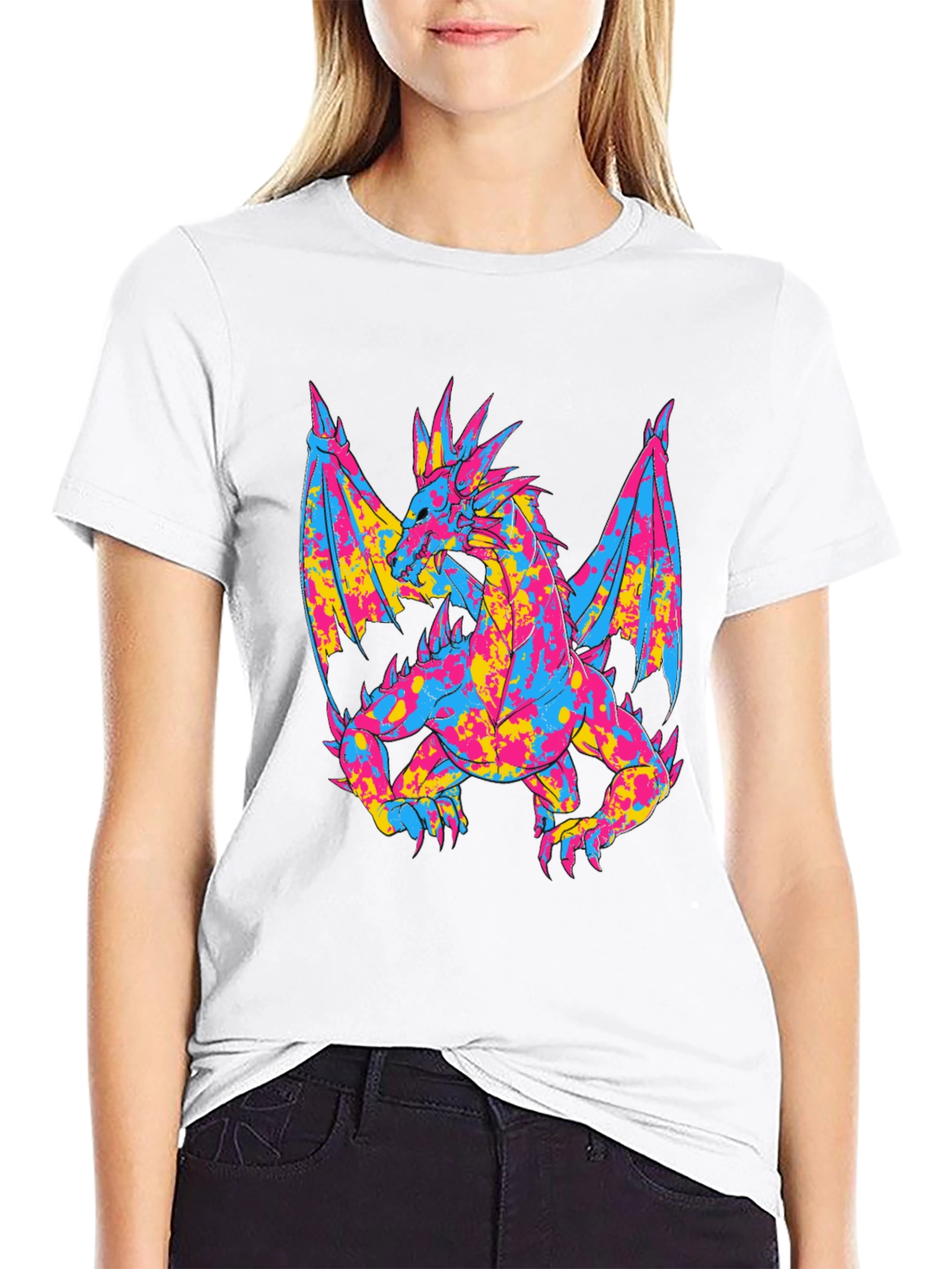 Black Vibrant Dragon Graphic Black T-Shirt view 9