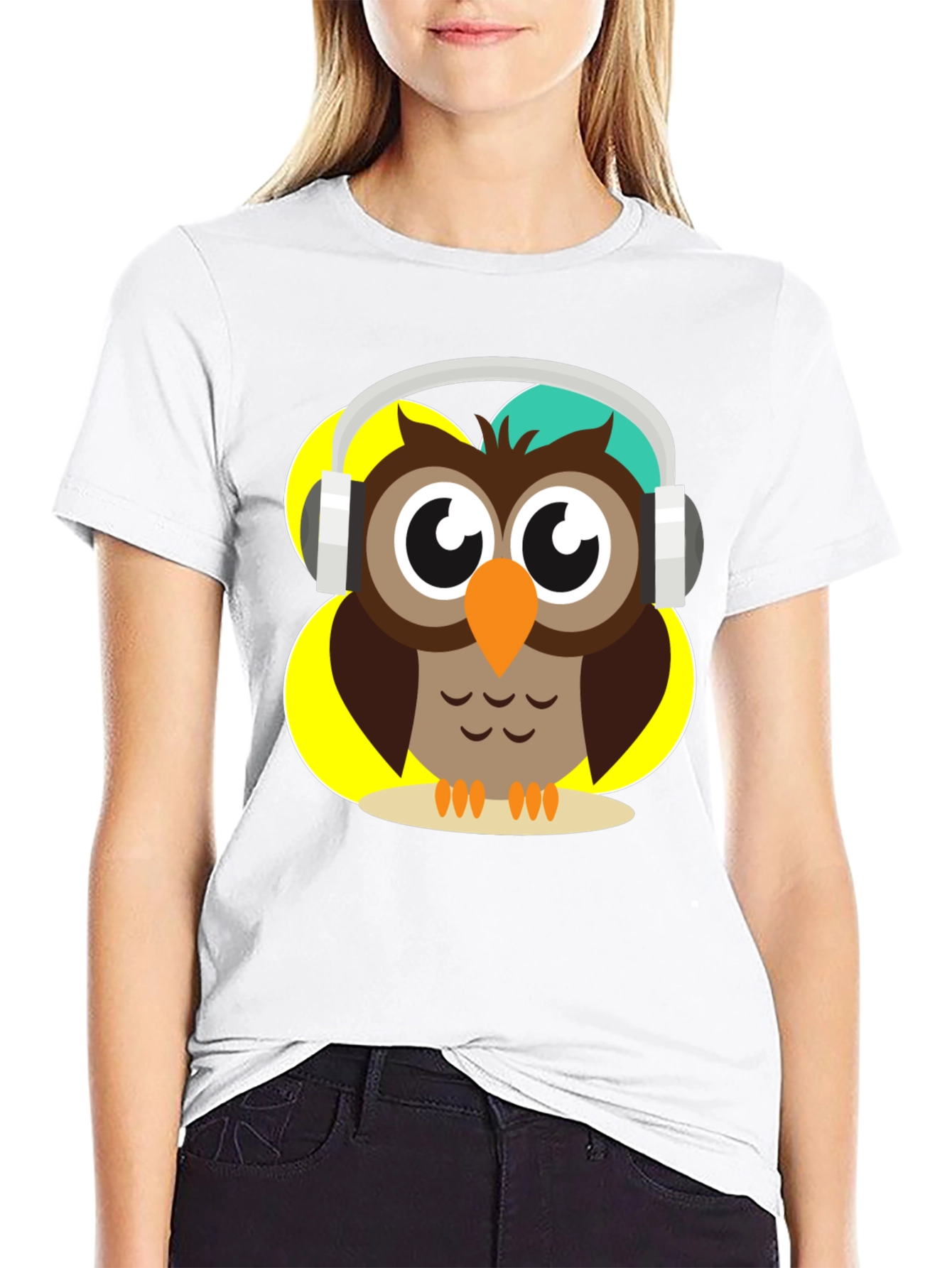 Black Owl Wearing Headphones Graphic T-Shirt view 9