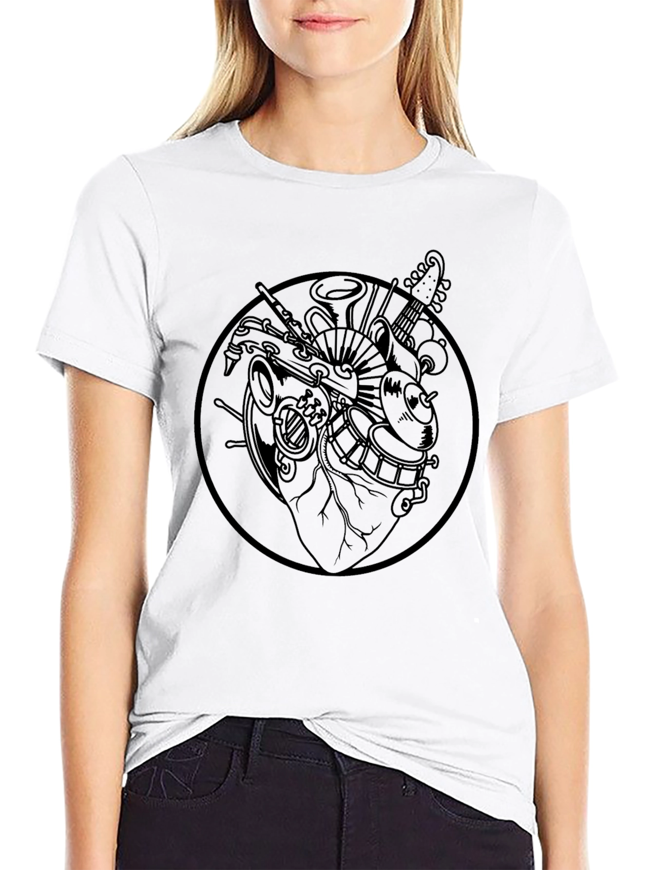Black Musical Heart Graphic T-Shirt - Black view 9