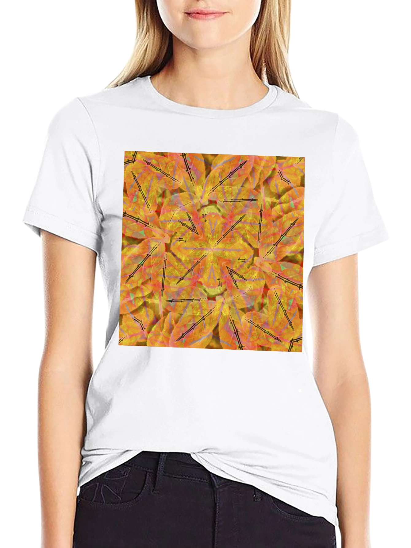 Black Kaleidoscope Leaves T-Shirt - Stylish & Unique Design view 9