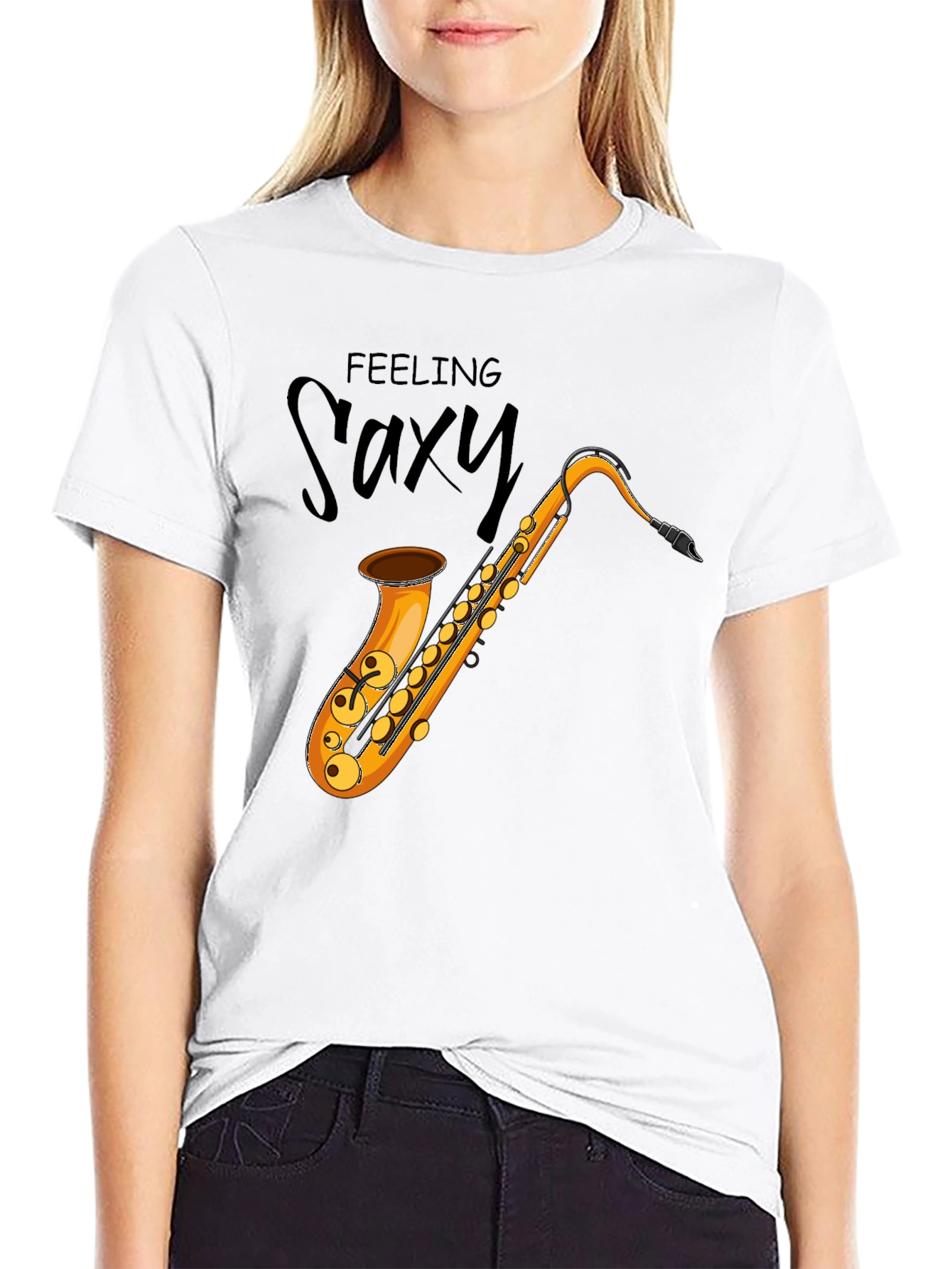 Black Feeling Saxy Black Graphic Tee view 9