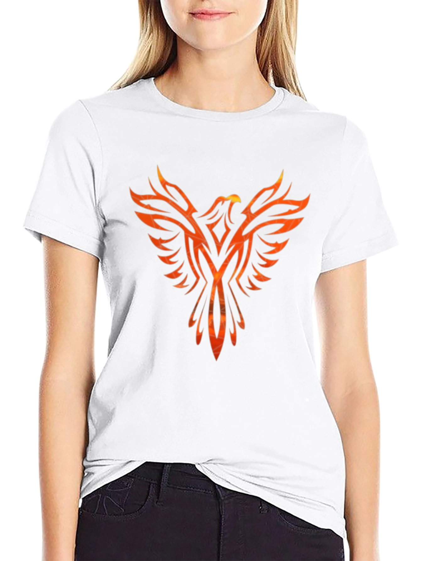 Black Fiery Phoenix Graphic Tee - Black Cotton Blend view 9