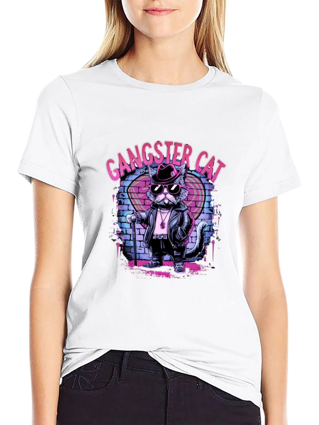 Black Gangster Cat Graphic T-Shirt - Cool Cat Tee view 9