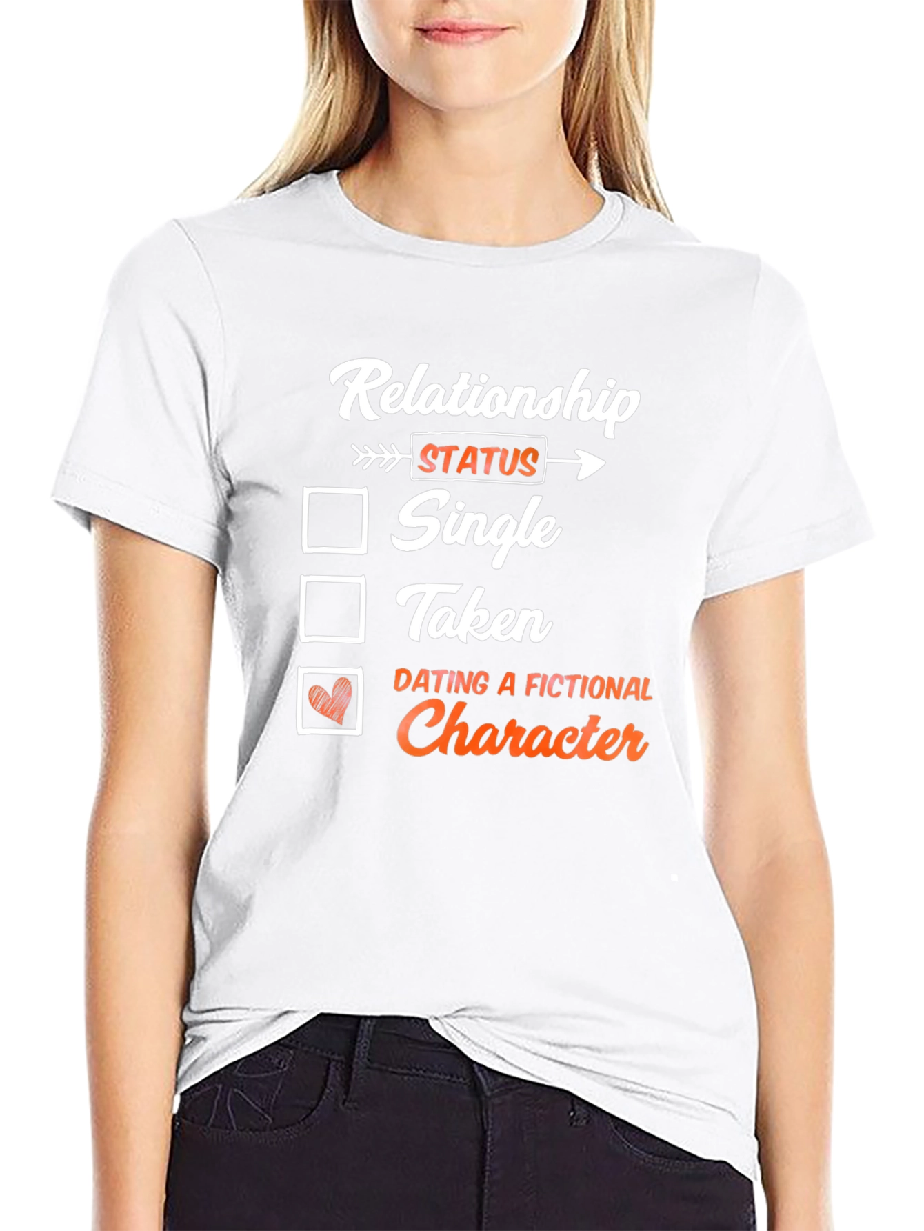 Black Relationship Status T-Shirt: Dating a Fictional Character view 9