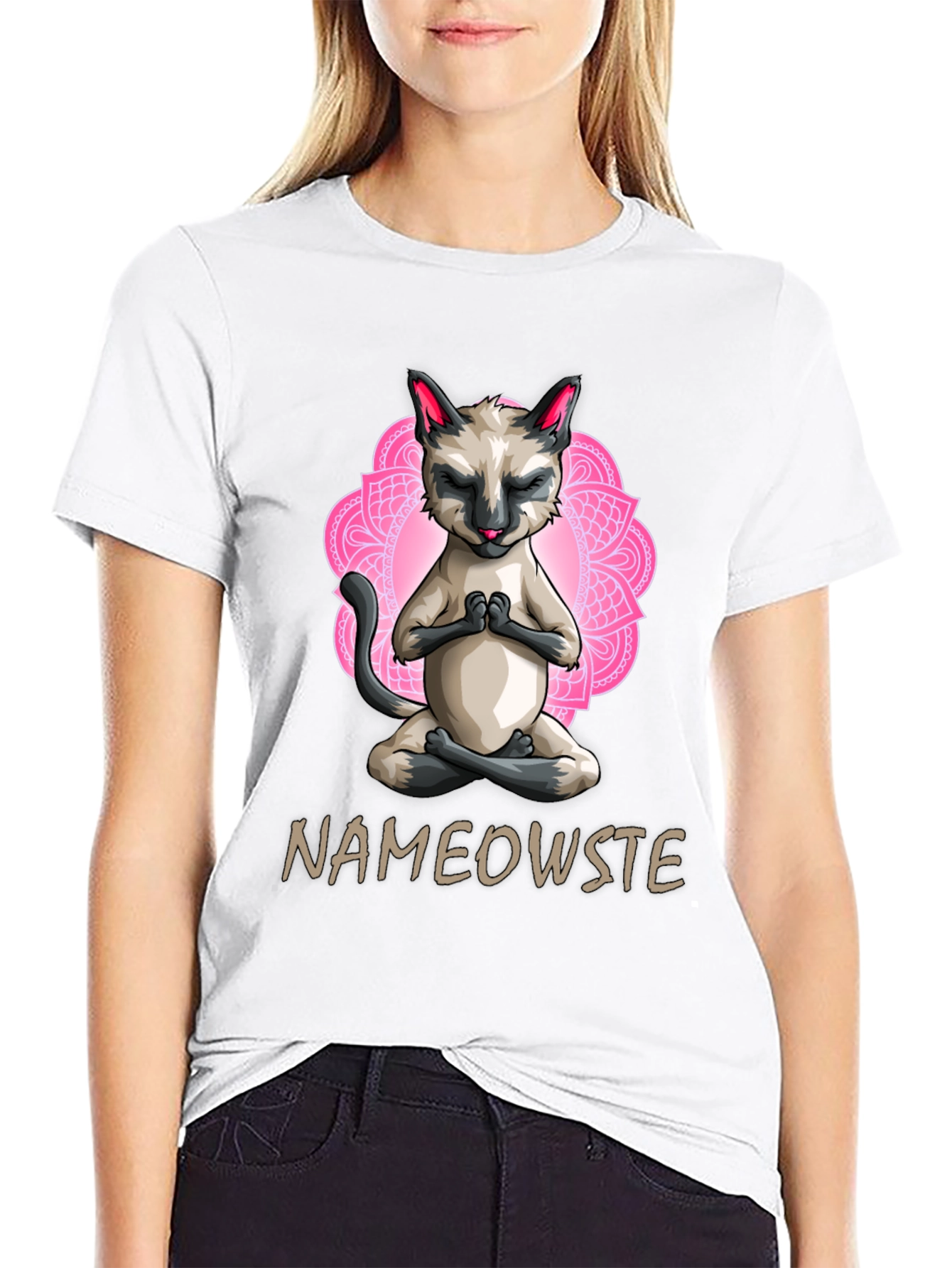 Black Nameowste Cat Yoga T-Shirt - Meditating Feline Design view 9