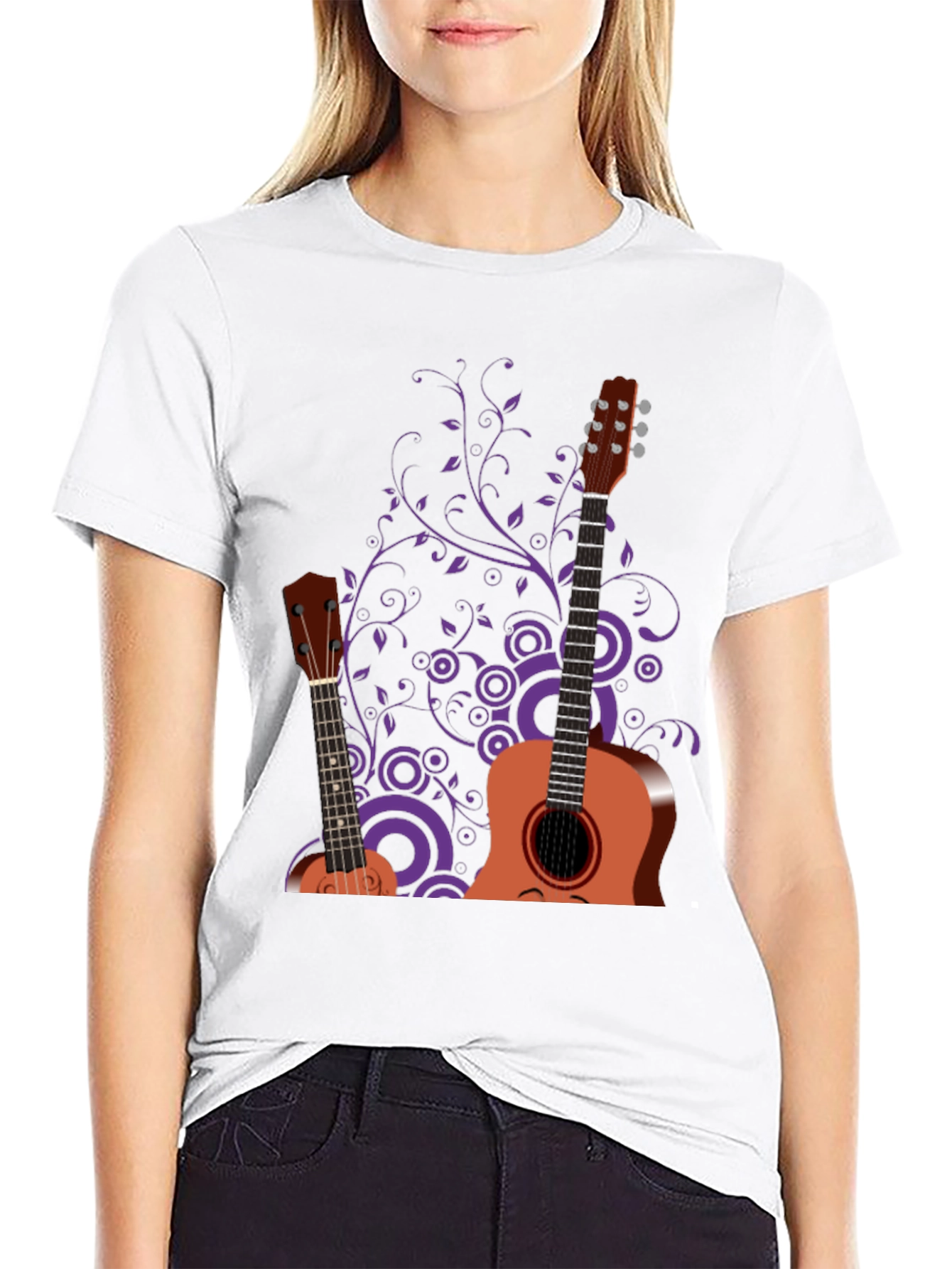 Black Stylish Guitar Graphic Black T-Shirt - Music Lover Tee view 9