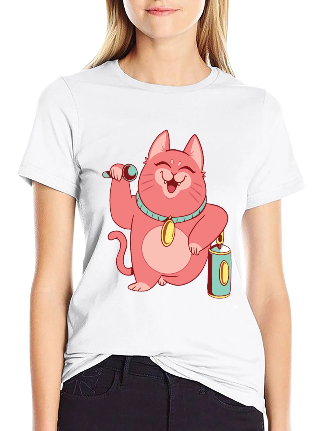 Black Pink Lucky Cat T-Shirt view 9