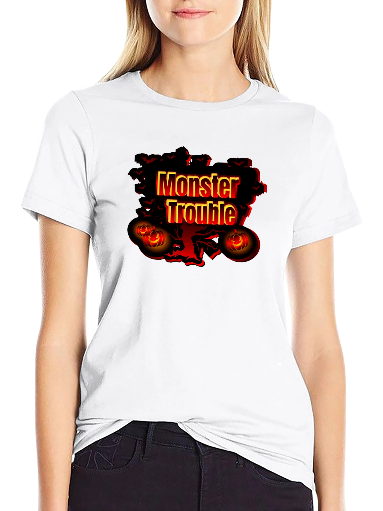 Black Monster Trouble Graphic Tee - Halloween Shirt view 9
