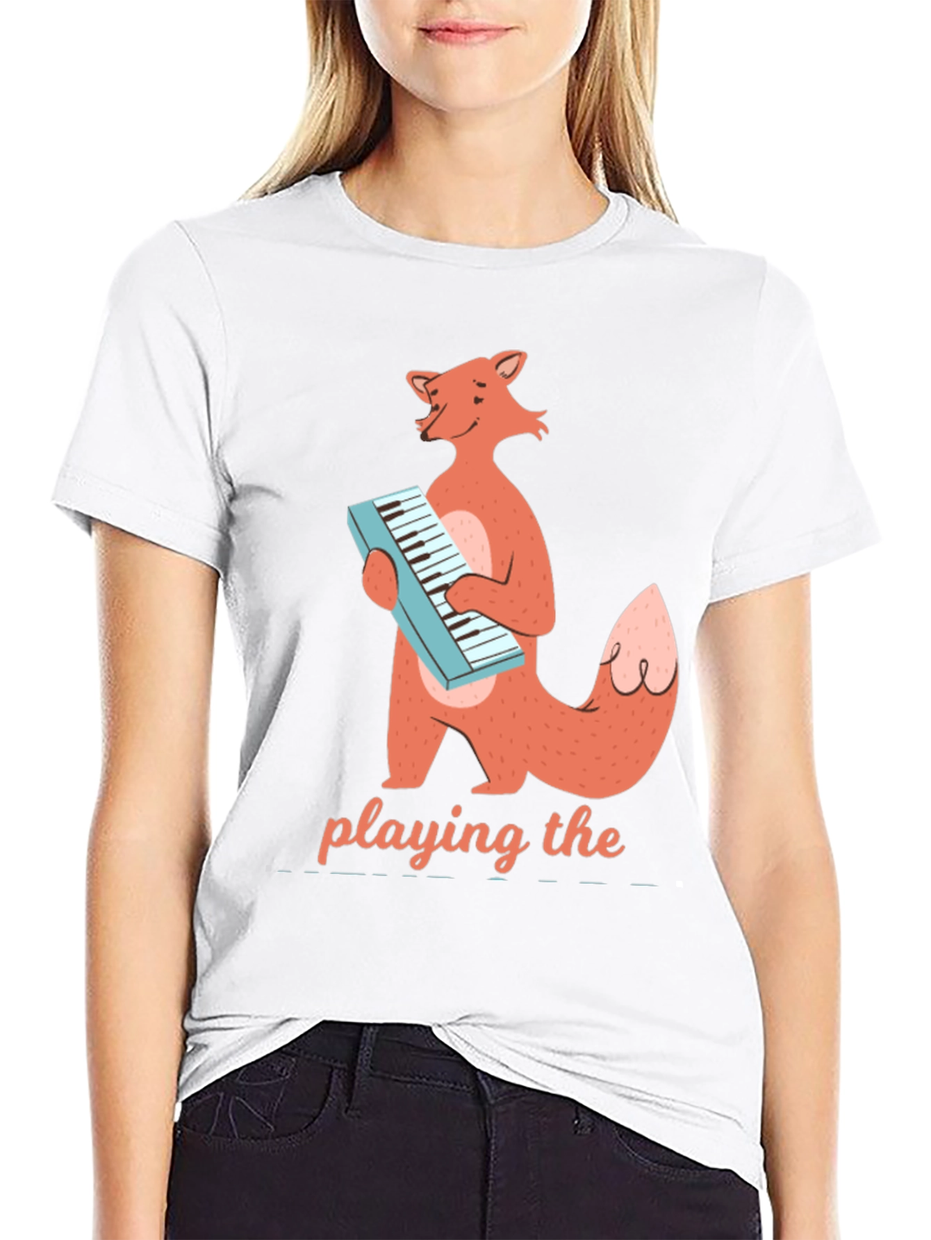 Black Fox Playing Keyboard T-Shirt - Cute Animal Music Tee view 9