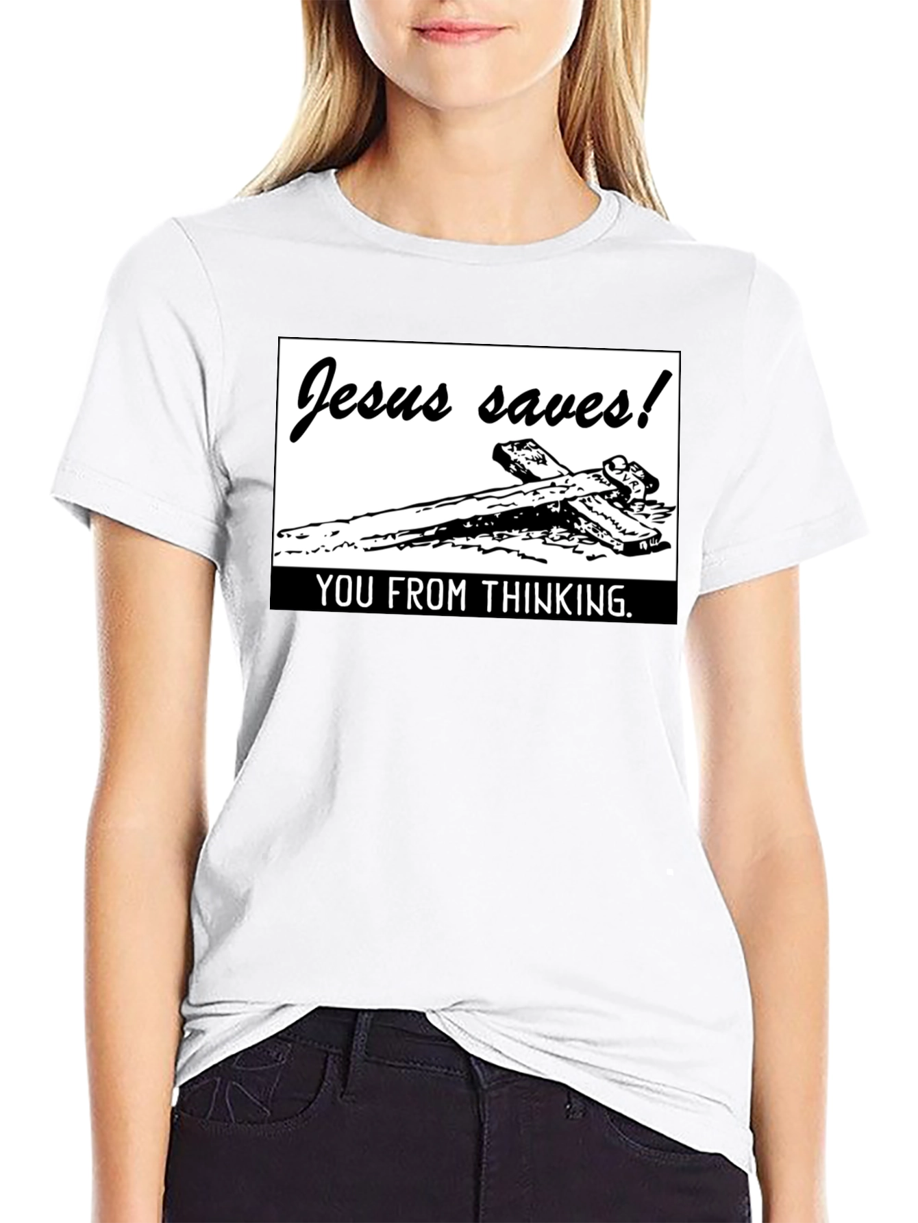 Black Jesus Saves! Graphic T-Shirt - Black view 9