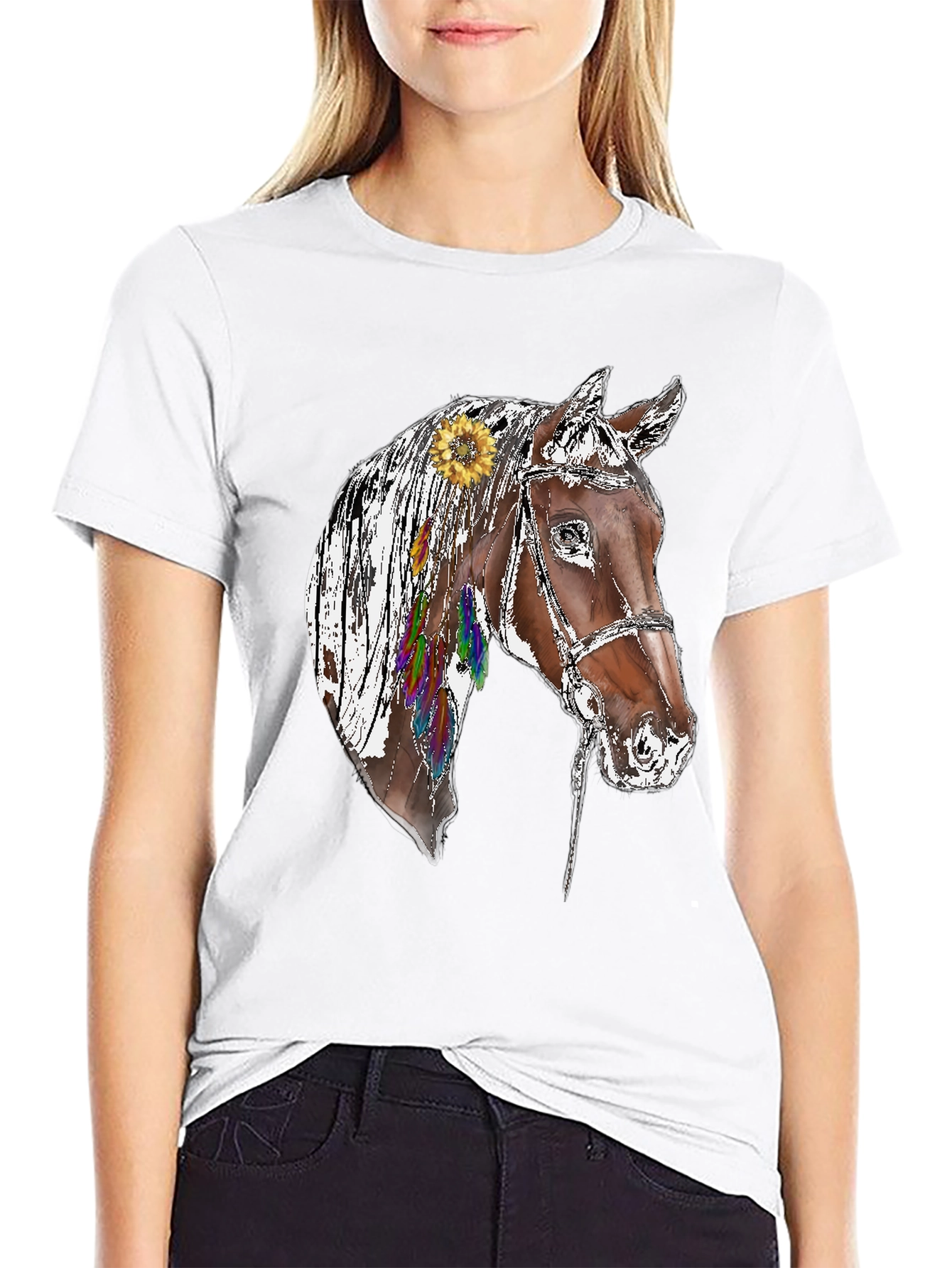 Black Horse Graphic Tee - Sunflower & Feathers Black T-Shirt view 9