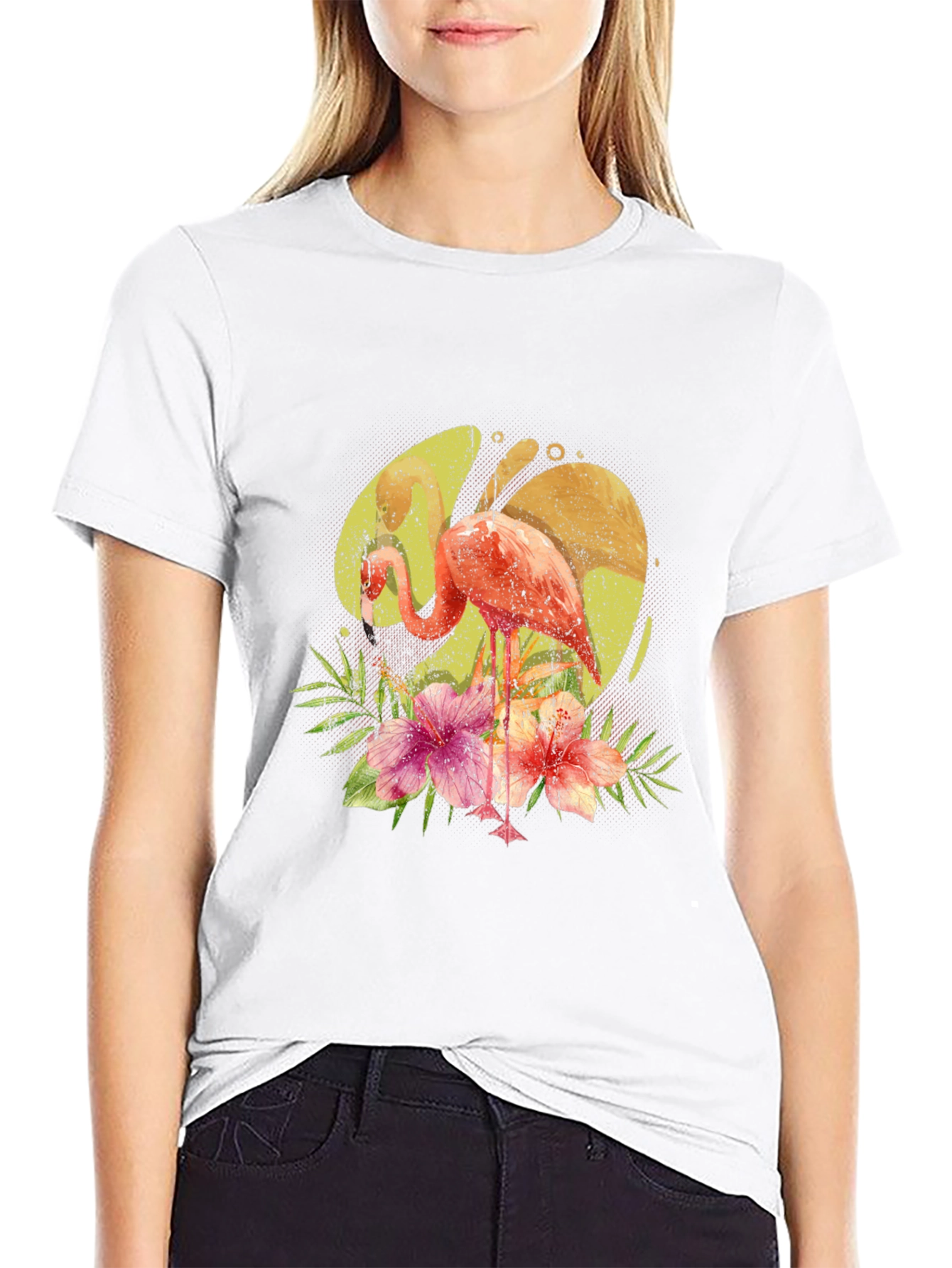 Black Flamingo Floral Print Black T-Shirt view 9