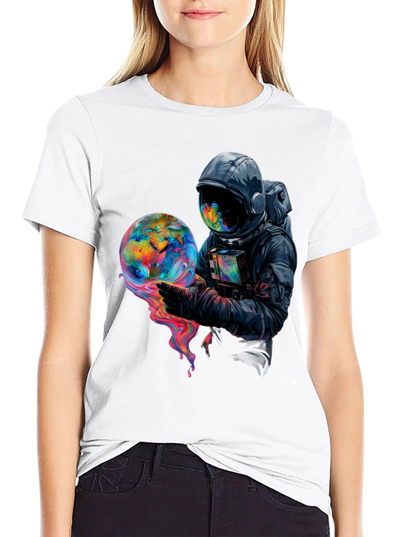Black Astronaut Globe Graphic Tee - Black Cotton Comfort view 9