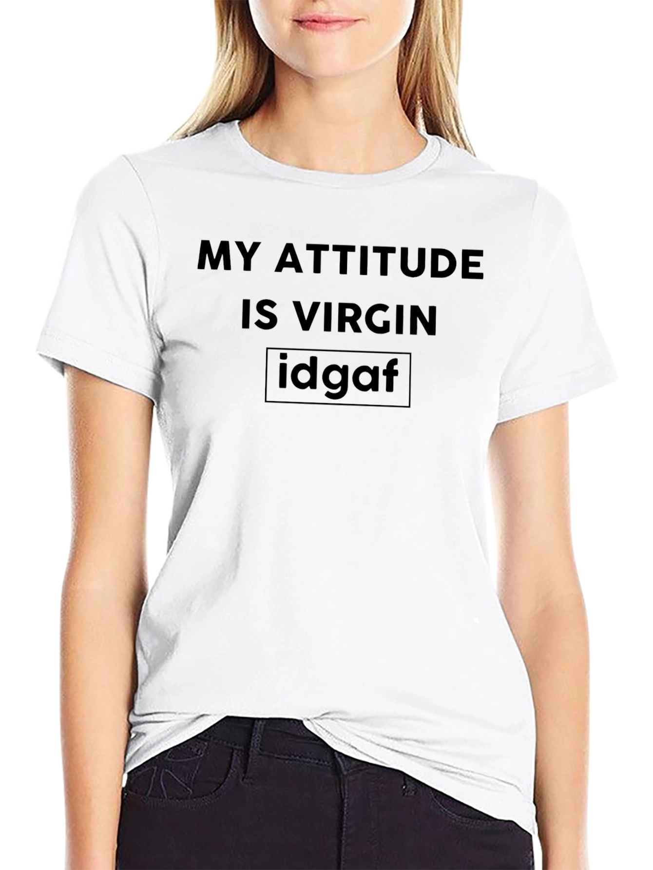 Black My Attitude is Virgin T-Shirt - Humorous Graphic Tee view 9