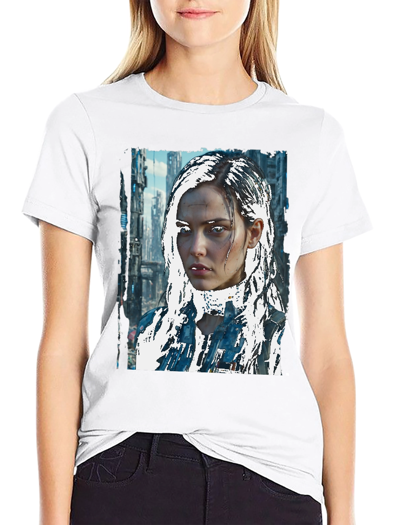 Black Cyberpunk Girl Graphic Tee - Sci-Fi Style view 9