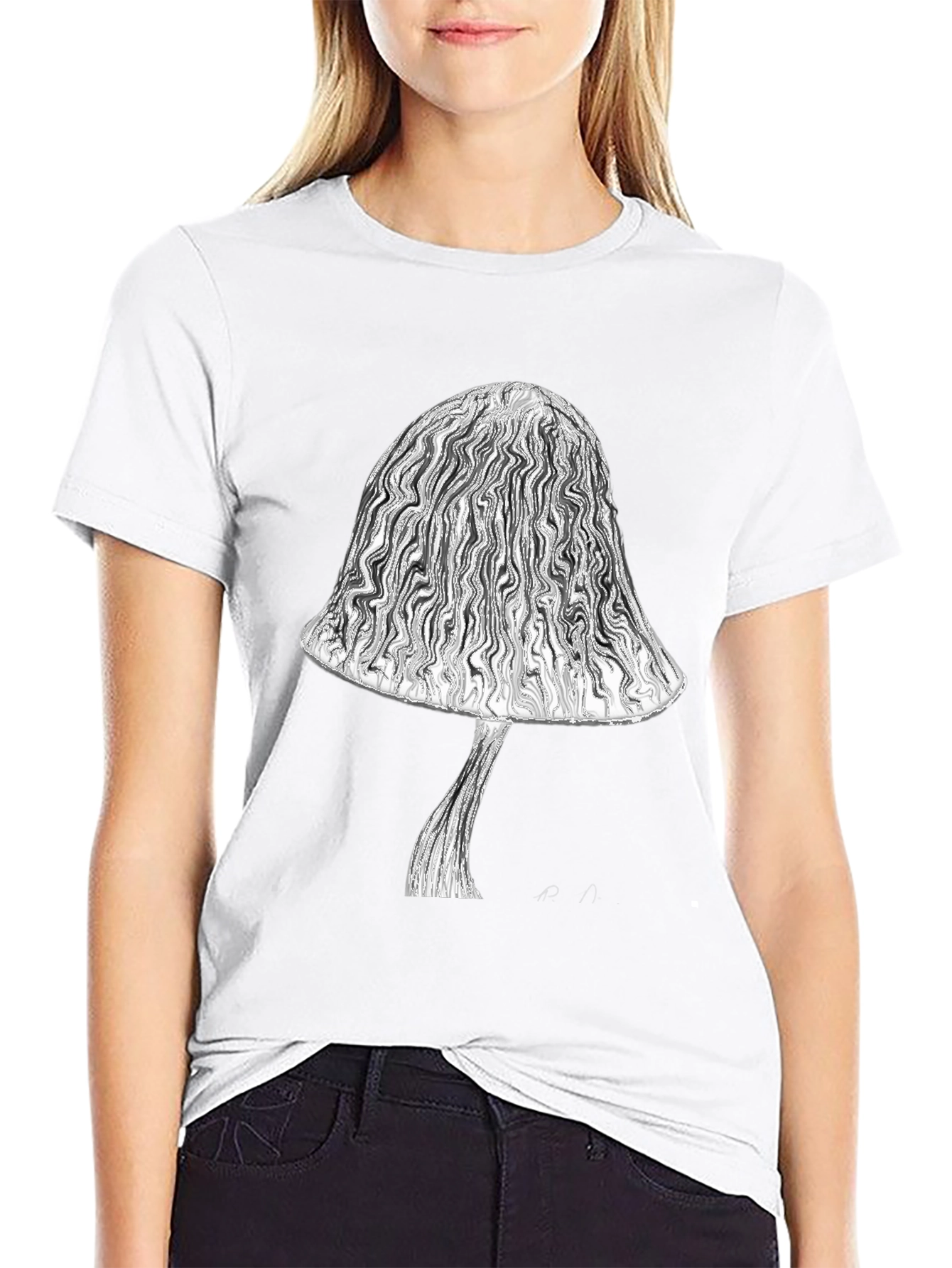 Black Mushroom Graphic Tee - Stylish Black Cotton T-Shirt view 9