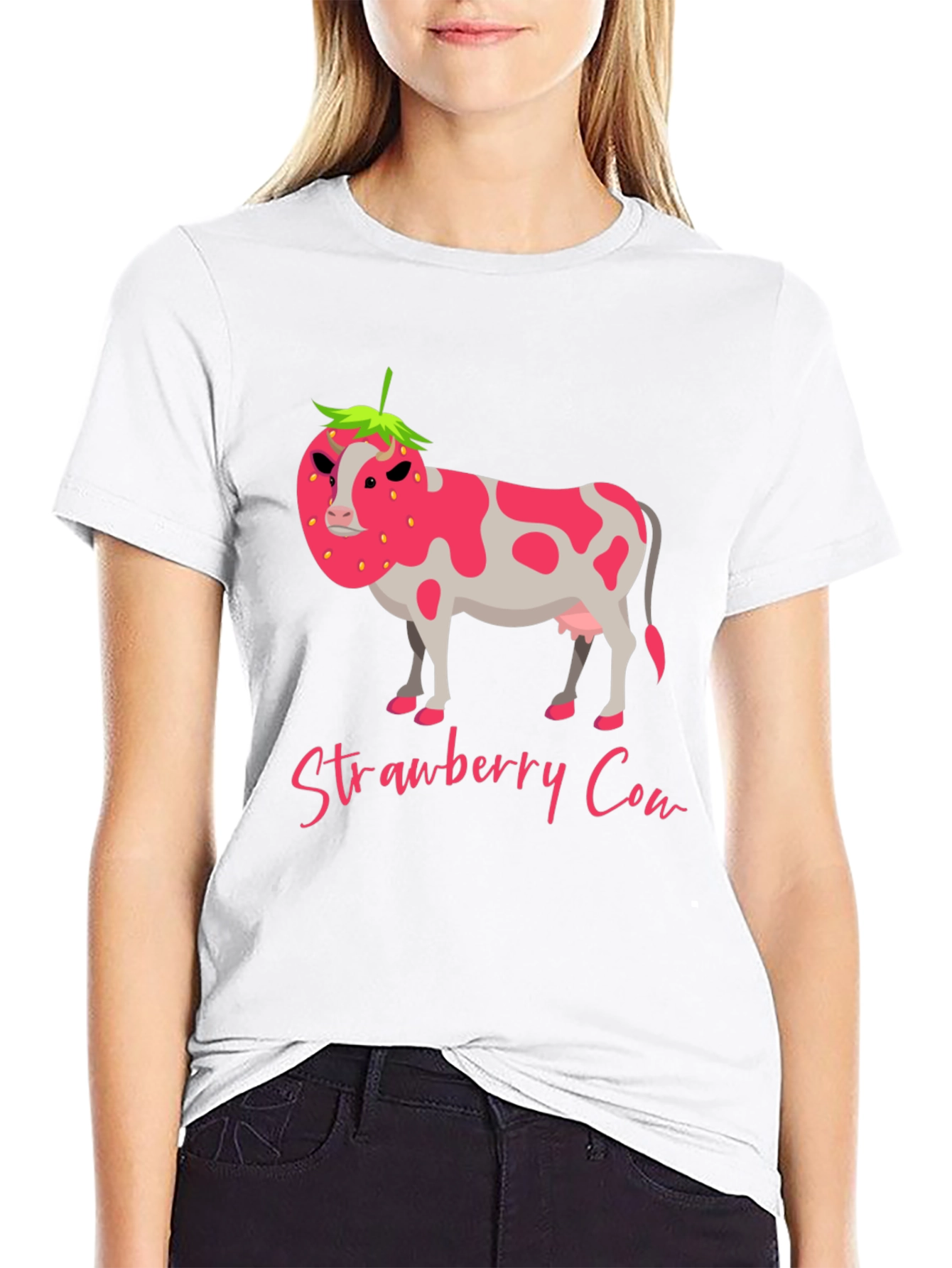 Black Strawberry Cow Graphic Tee - Novelty Print T-Shirt view 9