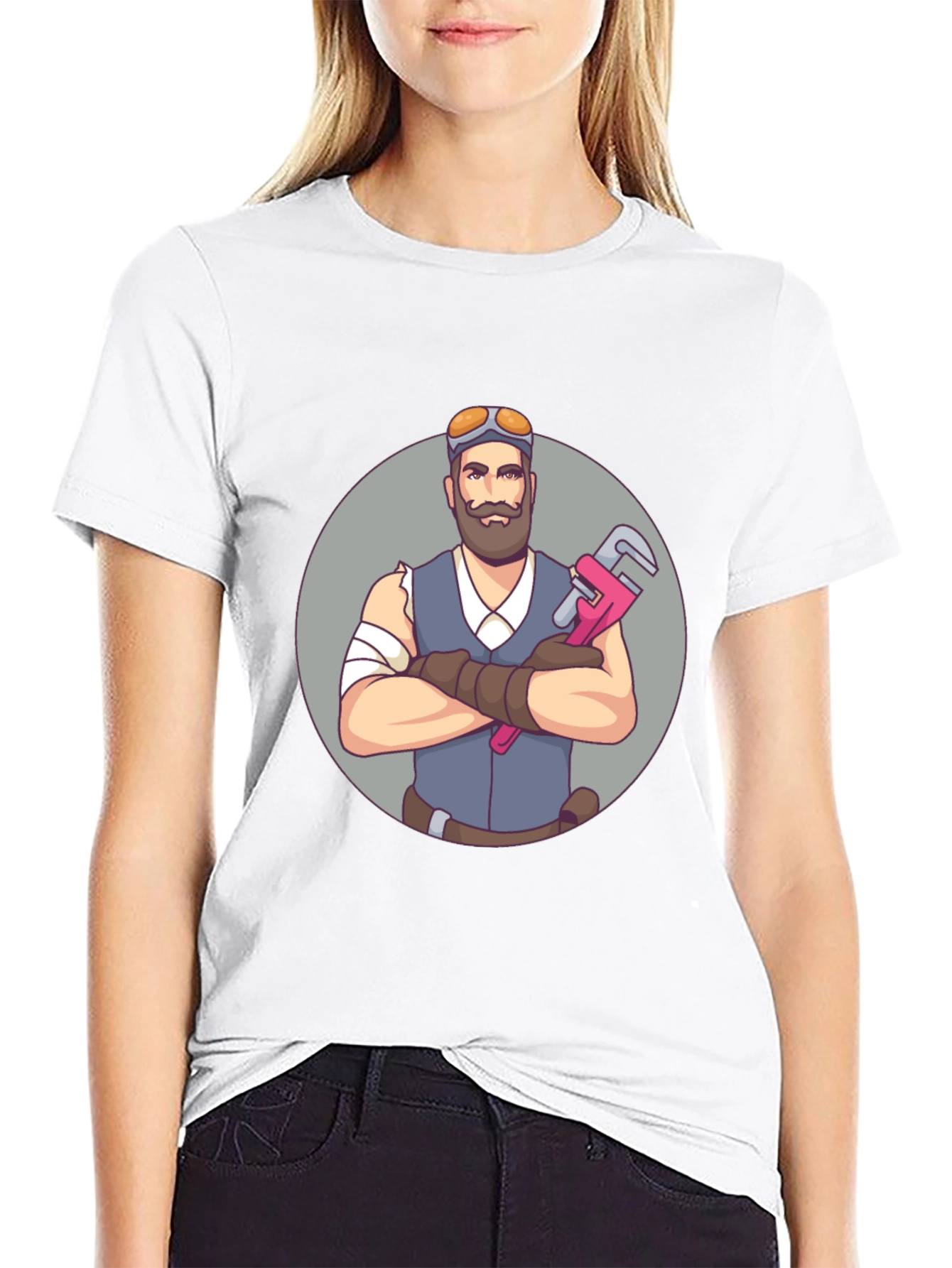 Black Steam Punk Plumber Graphic T-Shirt view 9