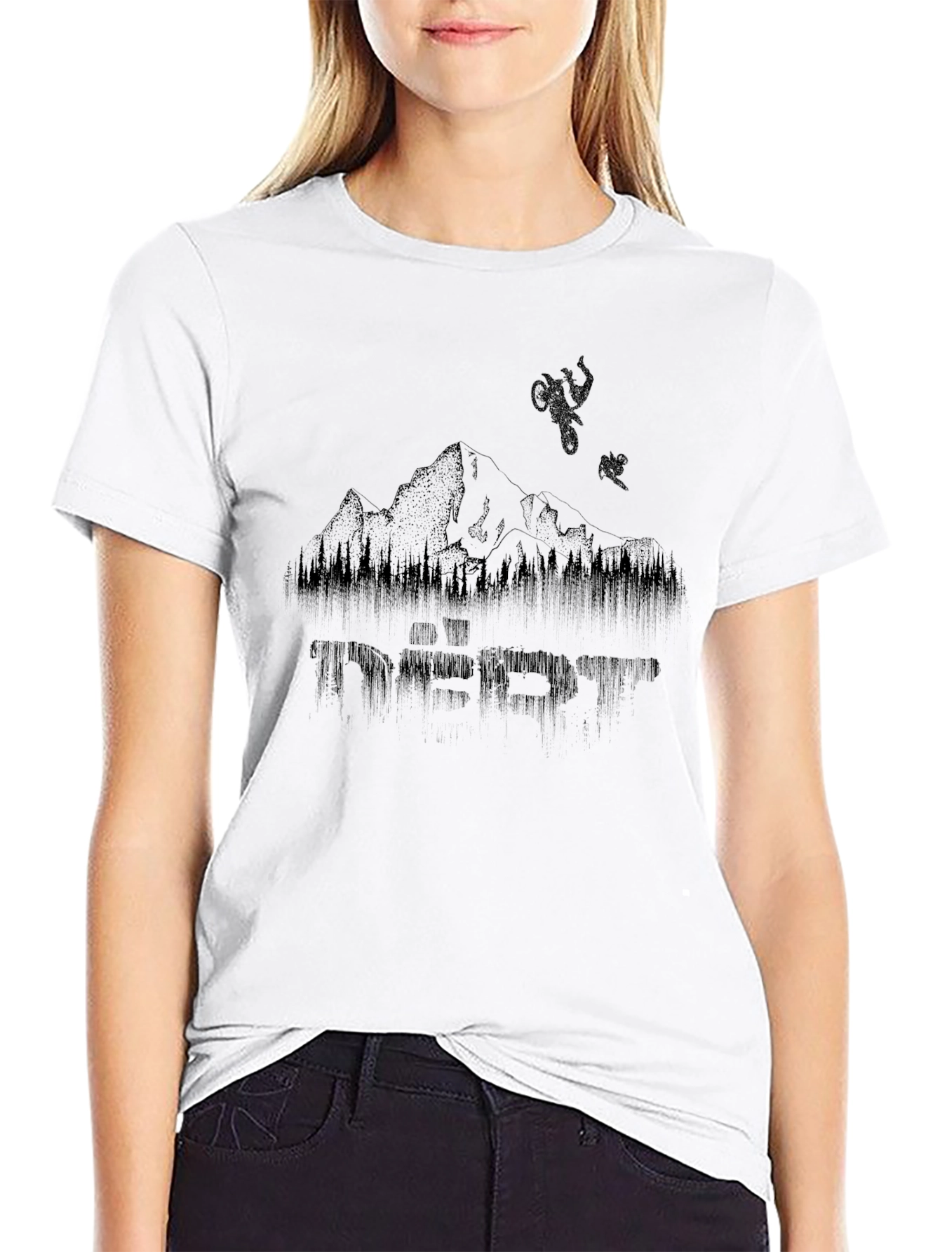 Black Dirt Bike Mountain Graphic Tee - Black Cotton Shirt view 9