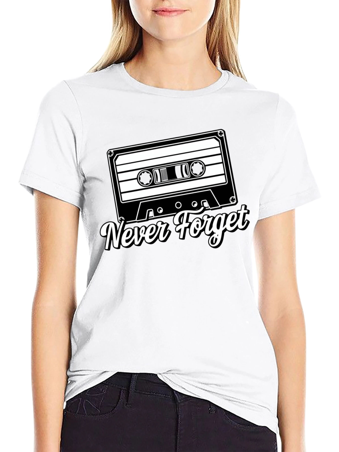 Black Retro Cassette Tape Never Forget Black T-Shirt view 9