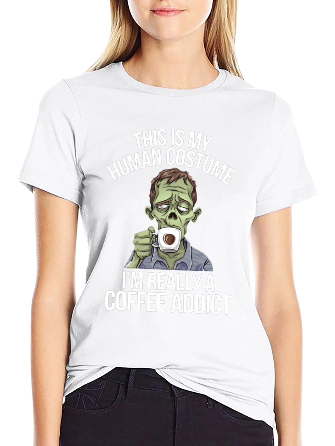 Black Zombie Coffee Addict Graphic Tee - Halloween Costume T-Shirt view 9