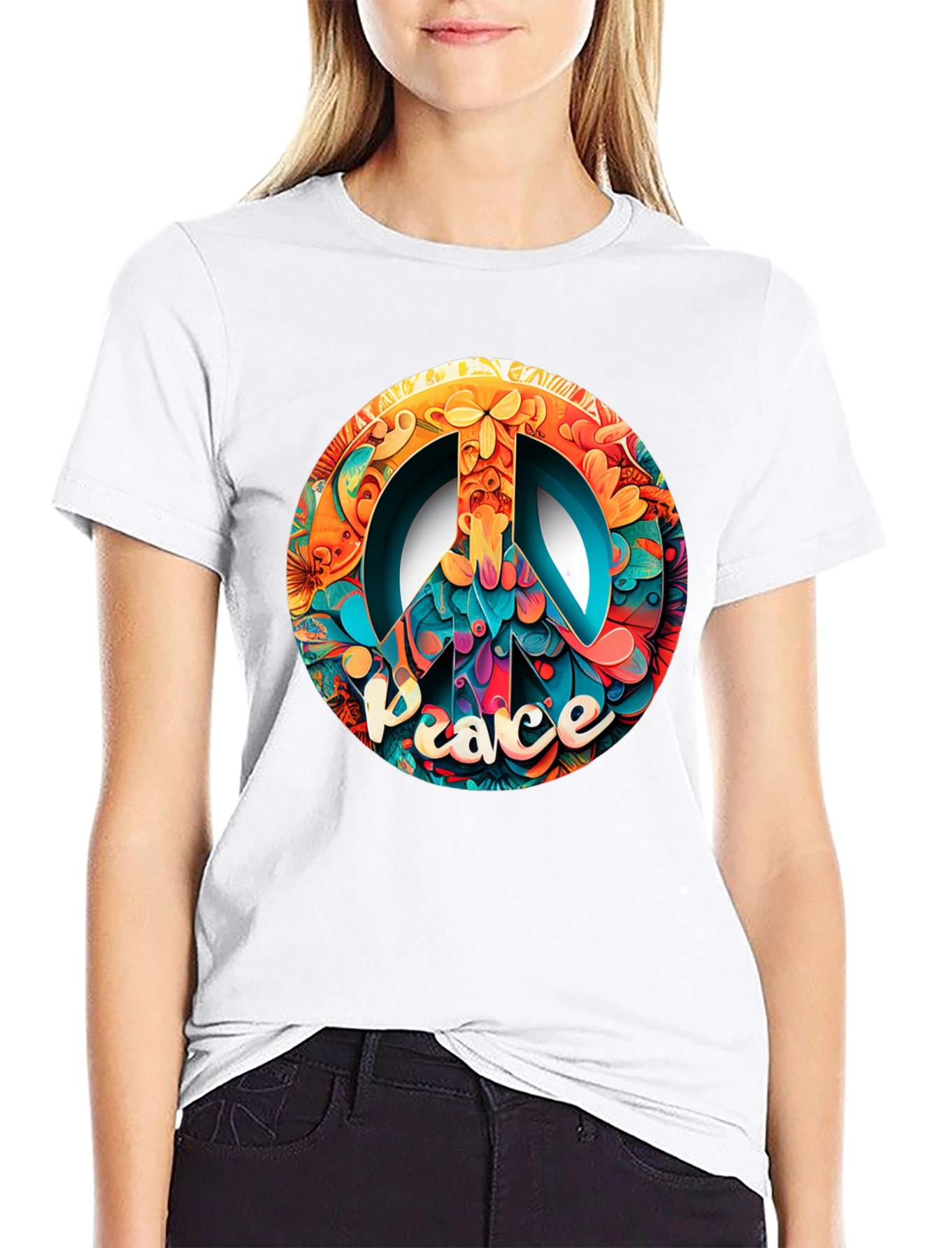 Black Peace Sign Graphic Black T-Shirt view 9