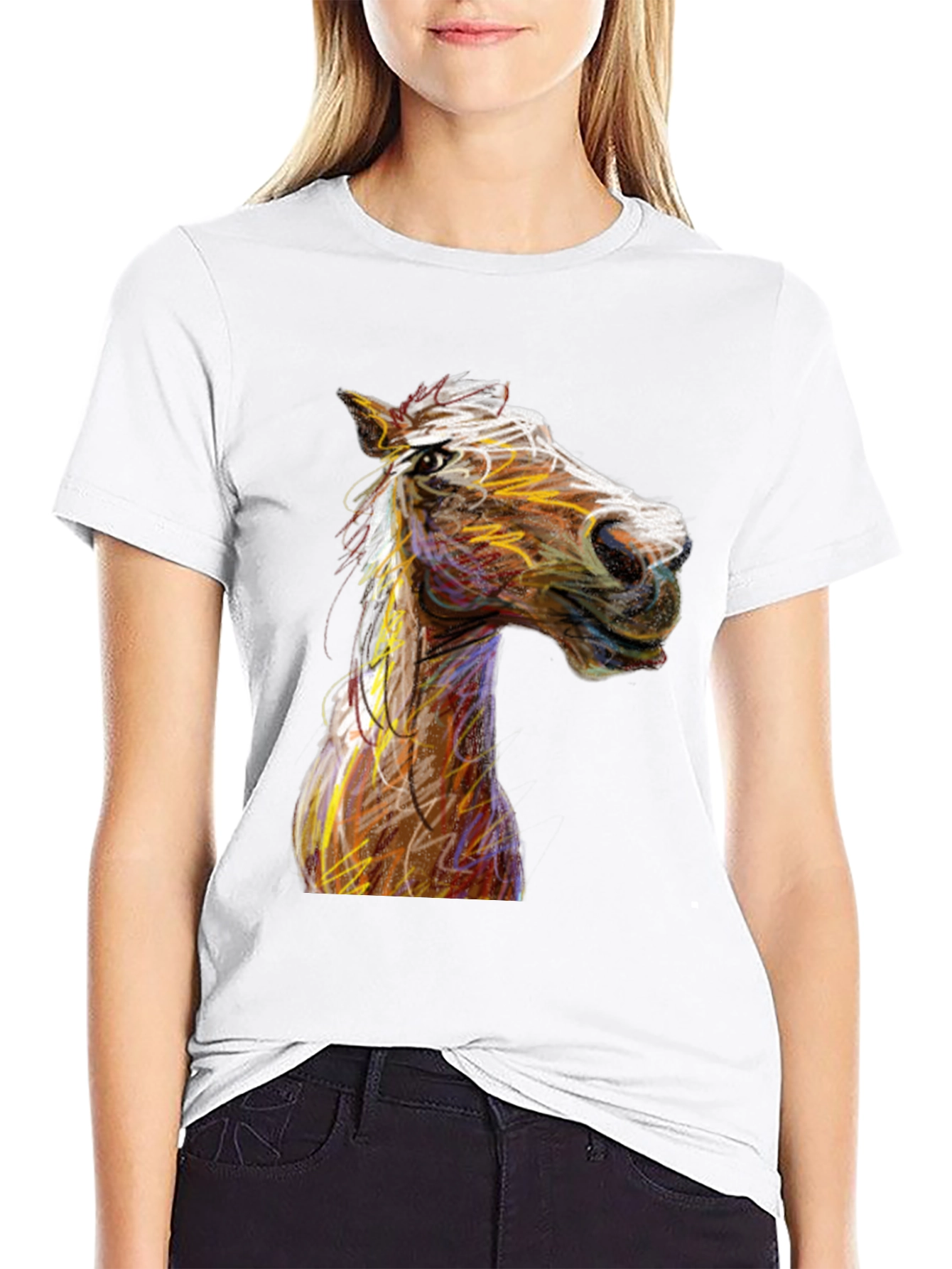 Black Horse Sketch Graphic Black Tee Shirt view 9