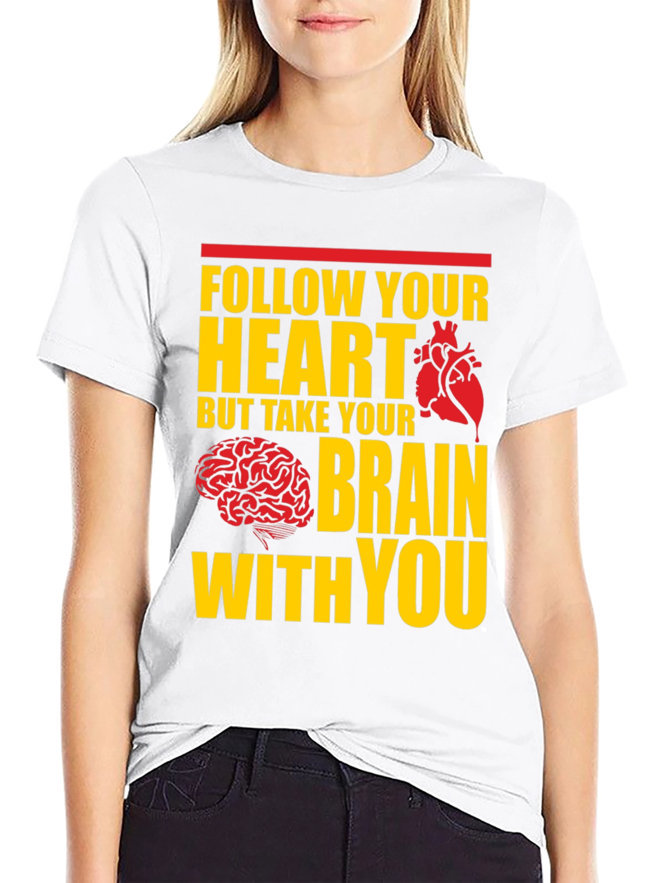 Black Follow Your Heart, Take Your Brain T-Shirt view 9