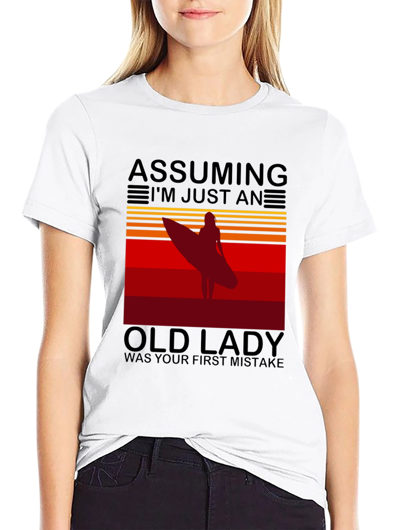 Black Assuming Old Lady Surfer T-Shirt view 9