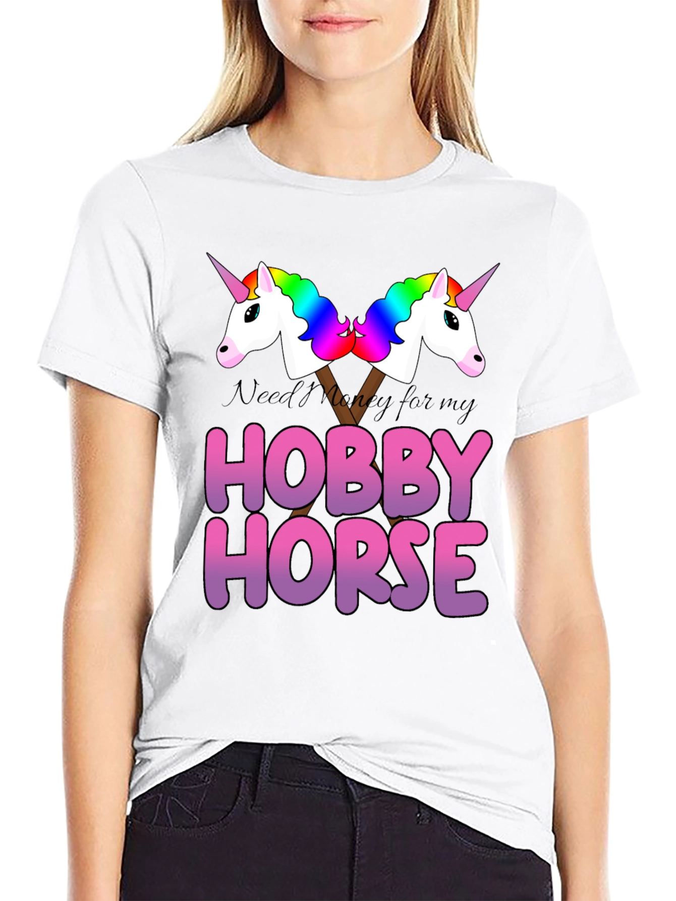 Black Hobby Horse Unicorn Graphic T-Shirt view 9
