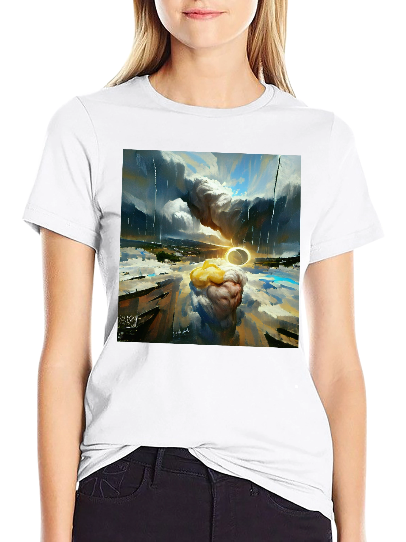 Black Surreal Art T-Shirt - Dreamscape Design view 9