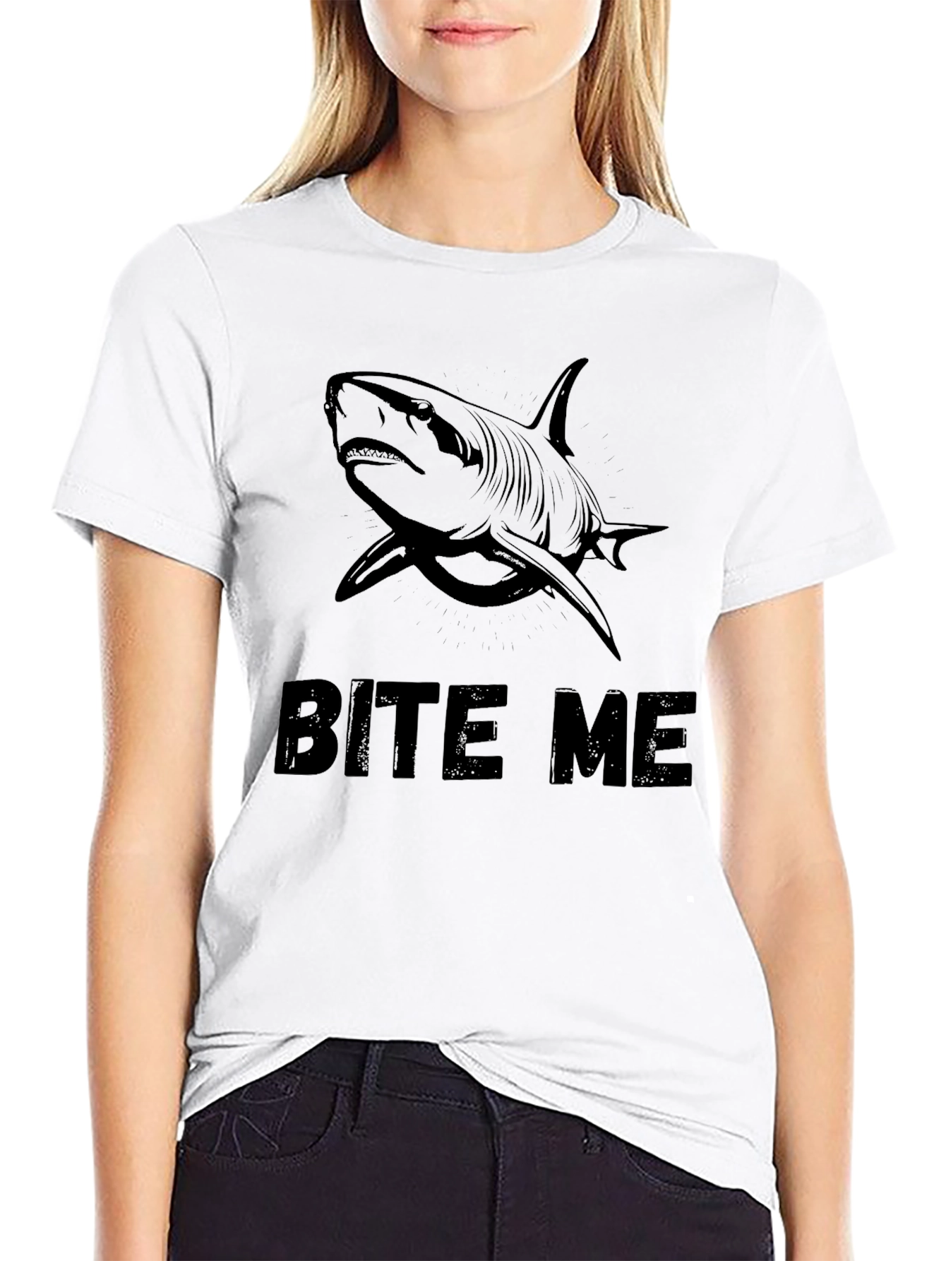Black Bite Me Shark Graphic T-Shirt - Bold Black Cotton Tee view 9