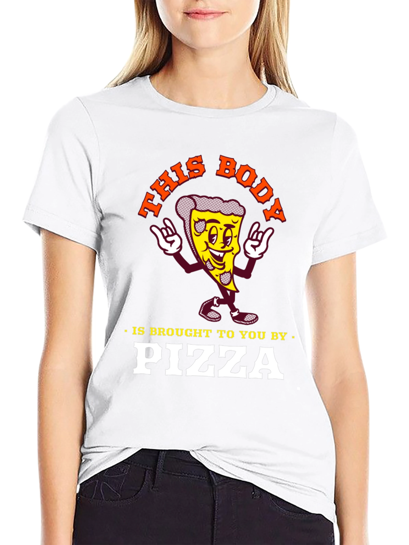 Black Funny Pizza Lover T-Shirt: This Body Brought to You by Pizza view 9