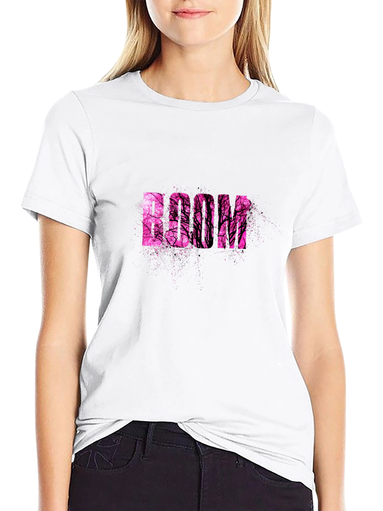 Black Stylish Black T-Shirt with Pink Tree Graphic view 9